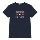 Tommy Hilfiger T-Shirt Girocollo Tinta Unita con Logo per Bambino KB0KB09538 BLU TOMMY HILFIGER 