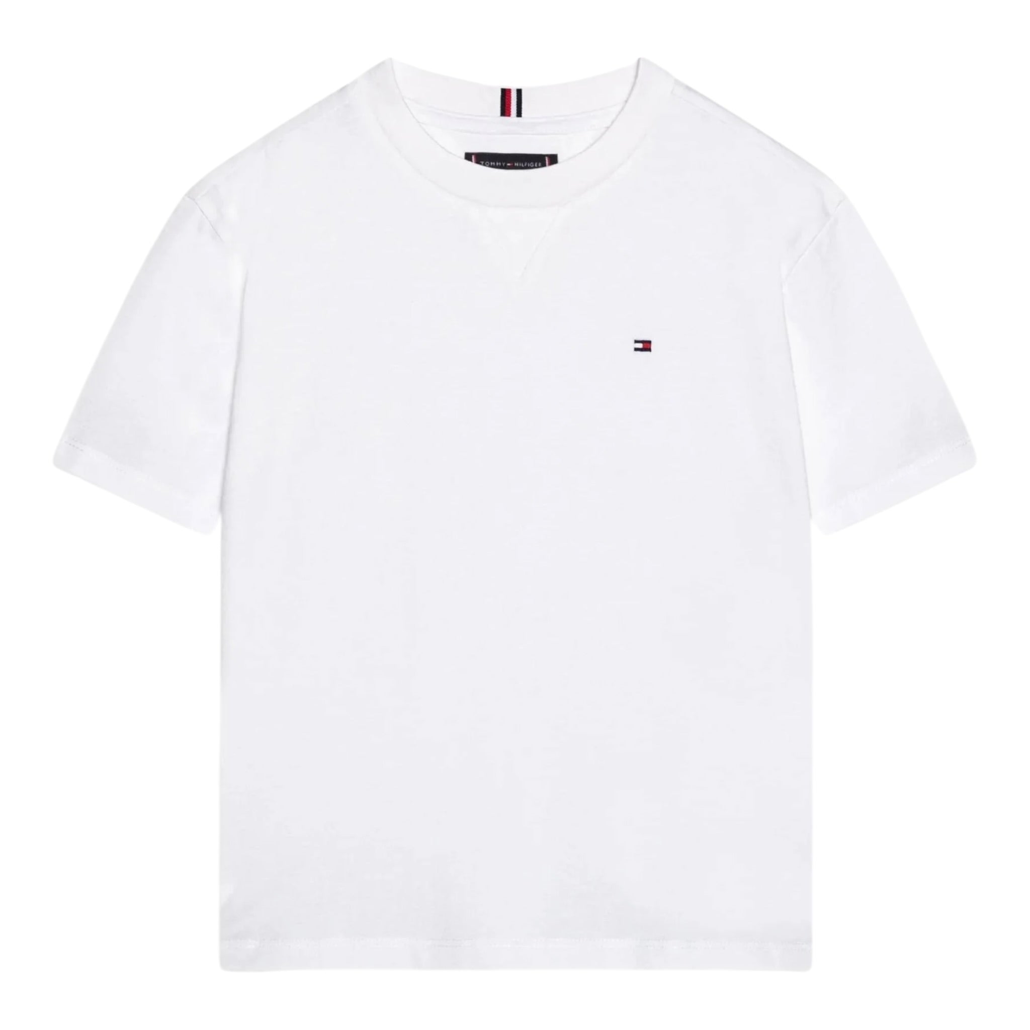 Tommy Hilfiger T-Shirt Girocollo Tinta Unita con Logo per Bambino KB0KB09601 BIANCO TOMMY HILFIGER 