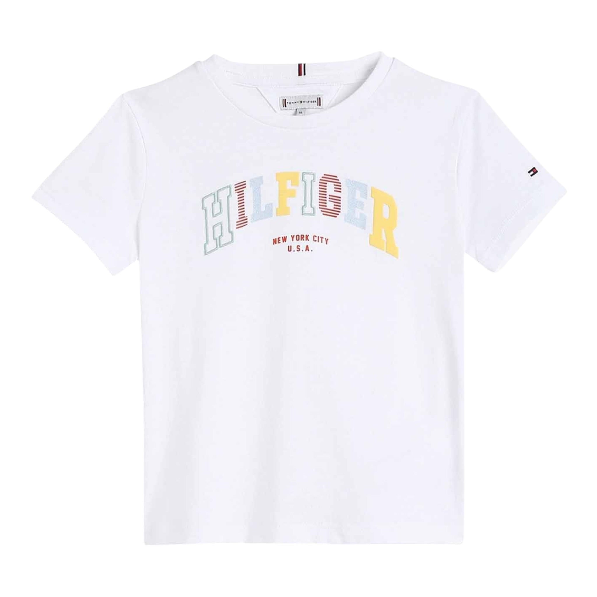 Tommy Hilfiger T-Shirt Girocollo Tinta Unita con Logo per Bambina KG0KG08525 BIANCO TOMMY HILFIGER 