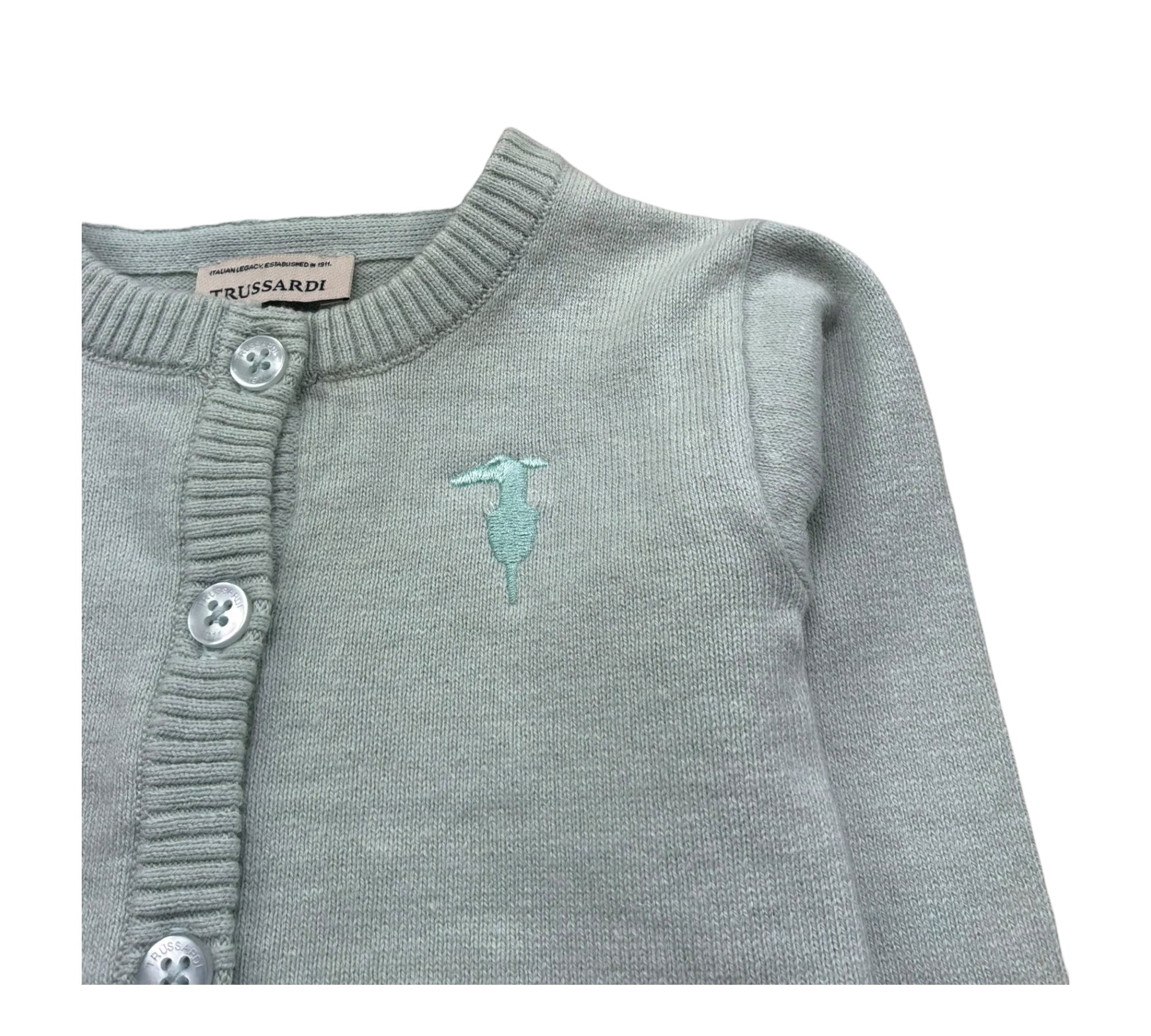 Trussardi Cardigan Tinta Unita con Lofo per Neonato TIP26020CD VERDE ACQUA TRUSSARDI 