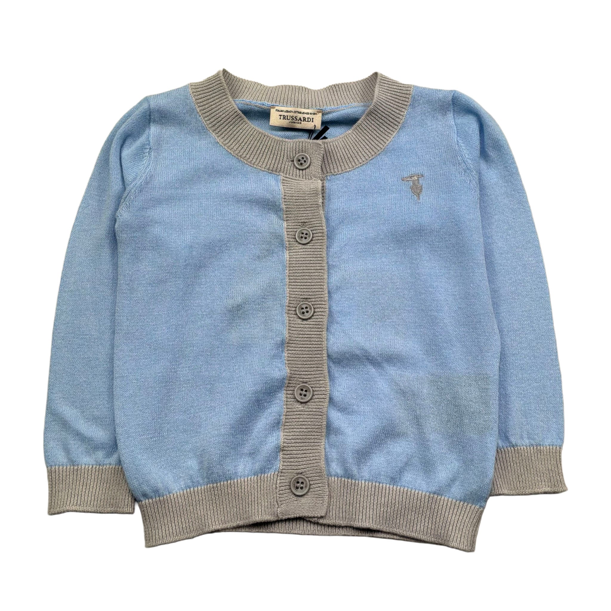 Trussardi Cardigan Tinta Unita con Logo E Profili In Contrasto per Neonato TIP26109CD AZZURRO TRUSSARDI 