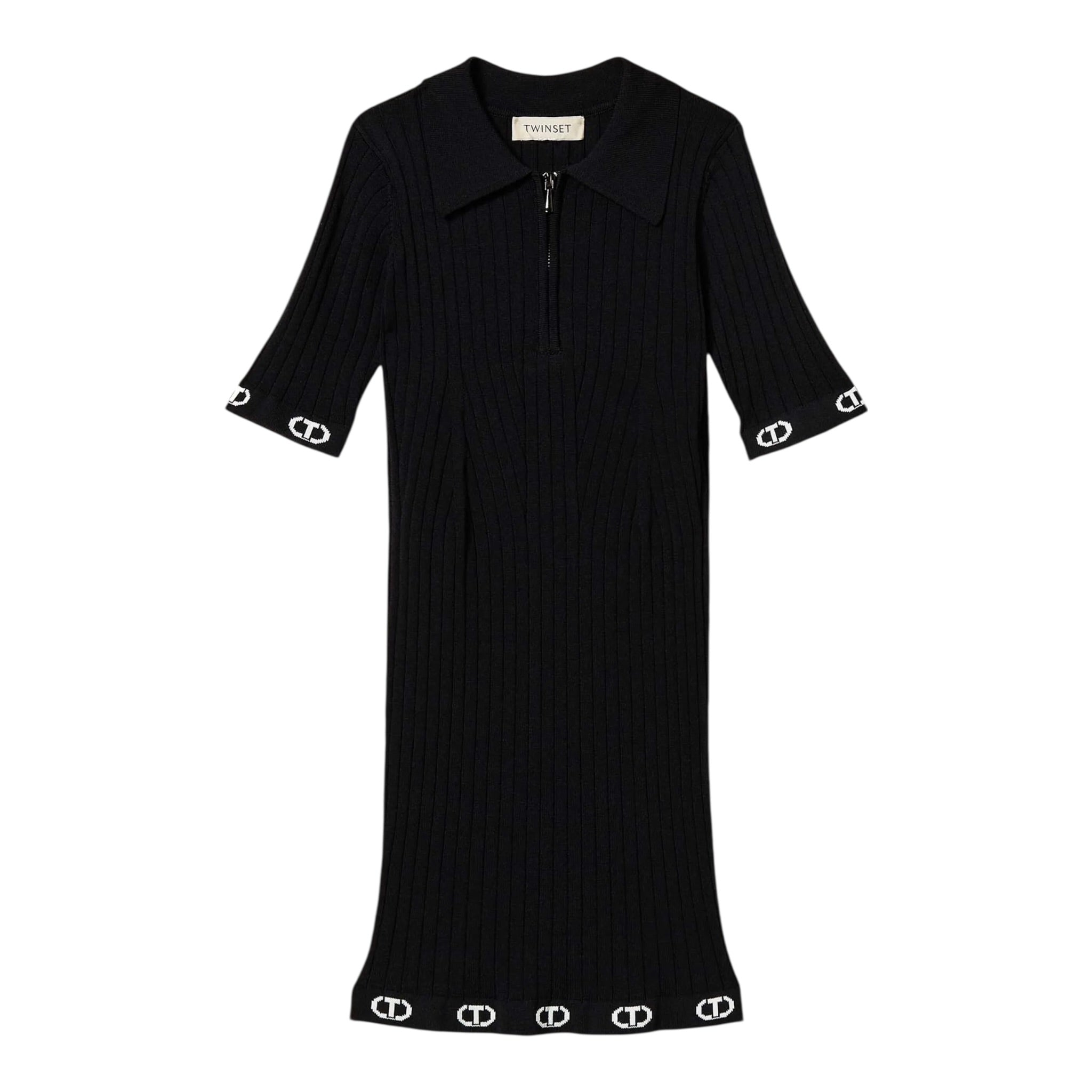 Twinset Abito Mezza Manica Tinta Unita con Zip E Colletto per Bambina 251GJ3401X NERO TWINSET 