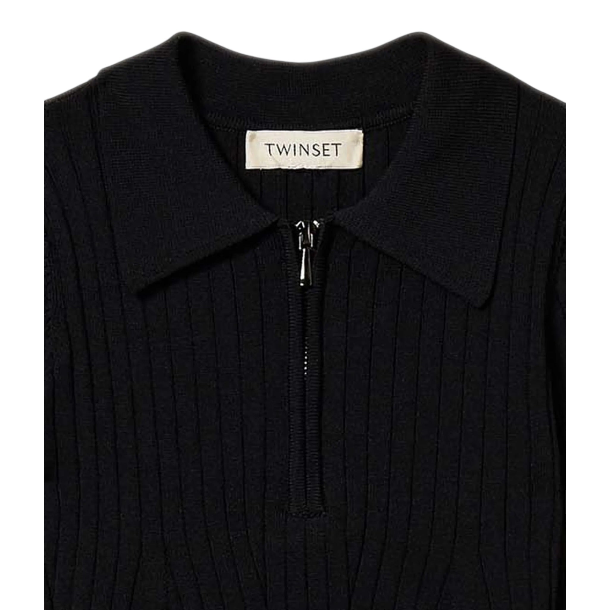Twinset Abito Mezza Manica Tinta Unita con Zip E Colletto per Bambina 251GJ3401X NERO TWINSET 