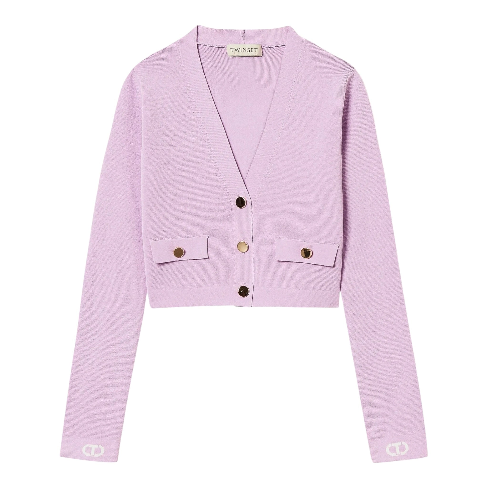 Twinset Cardigan Tinta Unita con Bottoni In Contrasto per Bambina 251GJ3QW4 LILLA TWINSET 