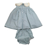 Valentina Bebes Set Abito-Coulotte Tinta Unita con Fantasia A Righe per Bambina LOVE8J AZZURRO VALENTINA BEBES 