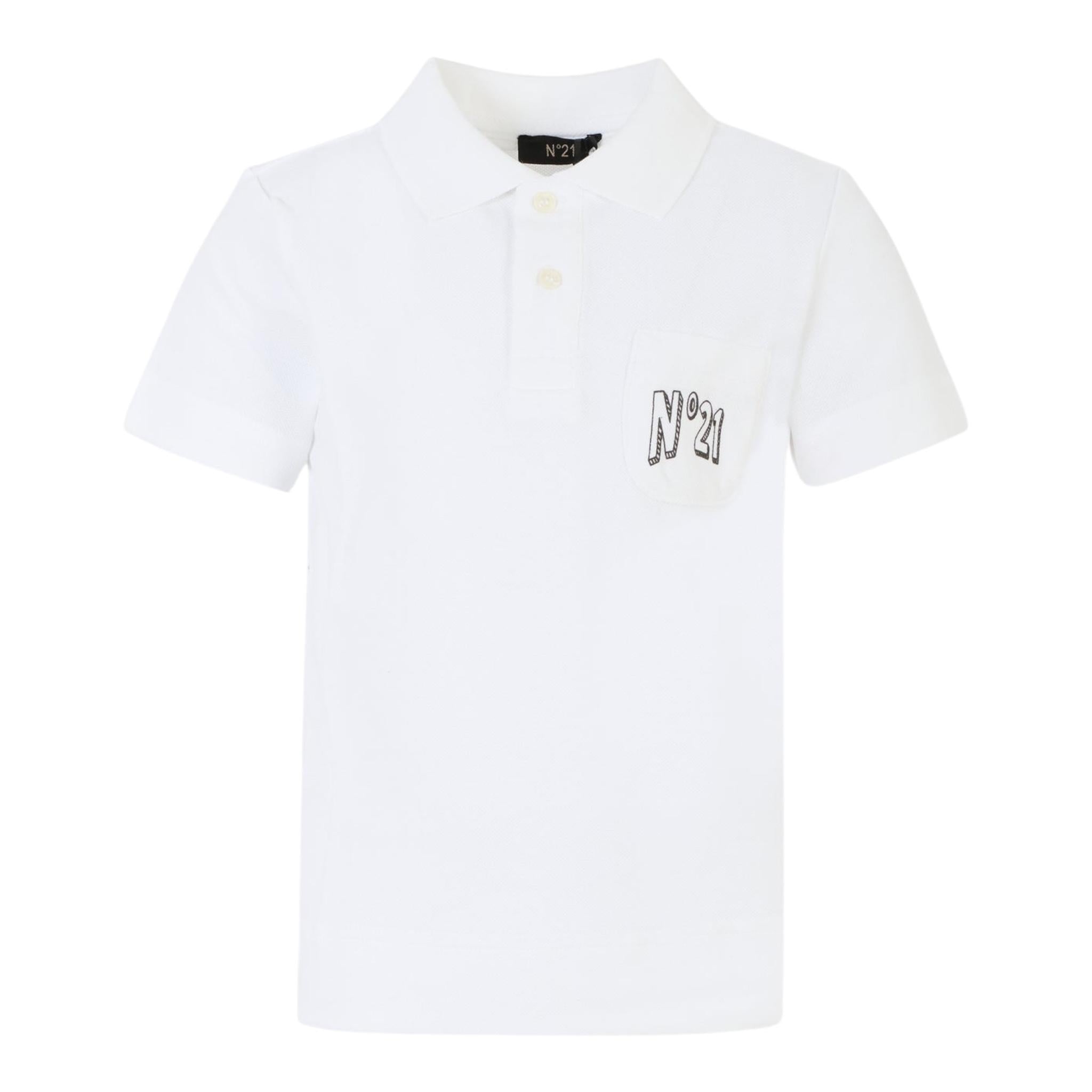 N°21 Polo Mezza Manica Tinta Unita con Stampa per Bambino N2103I BIANCO N°21 