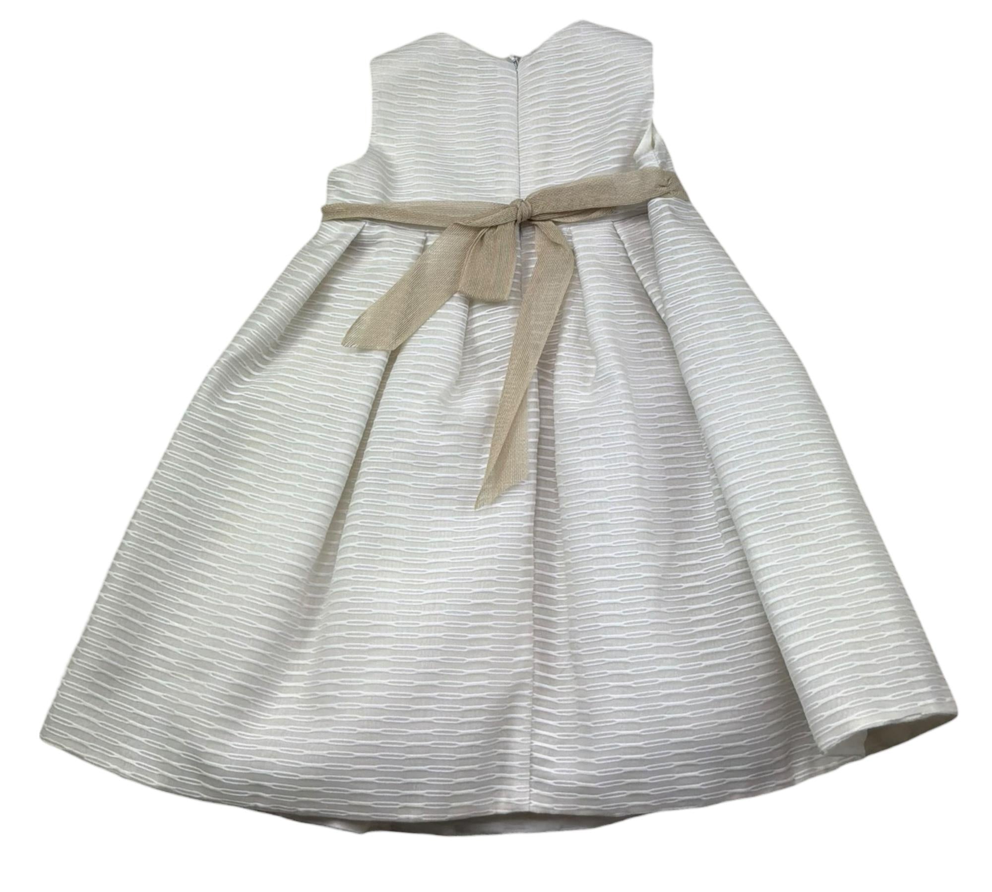 Le Bebe Abito Mezza Manica Tinta Unita con Fiocco per Neonata LBG0632 PANNA LE BEBE 