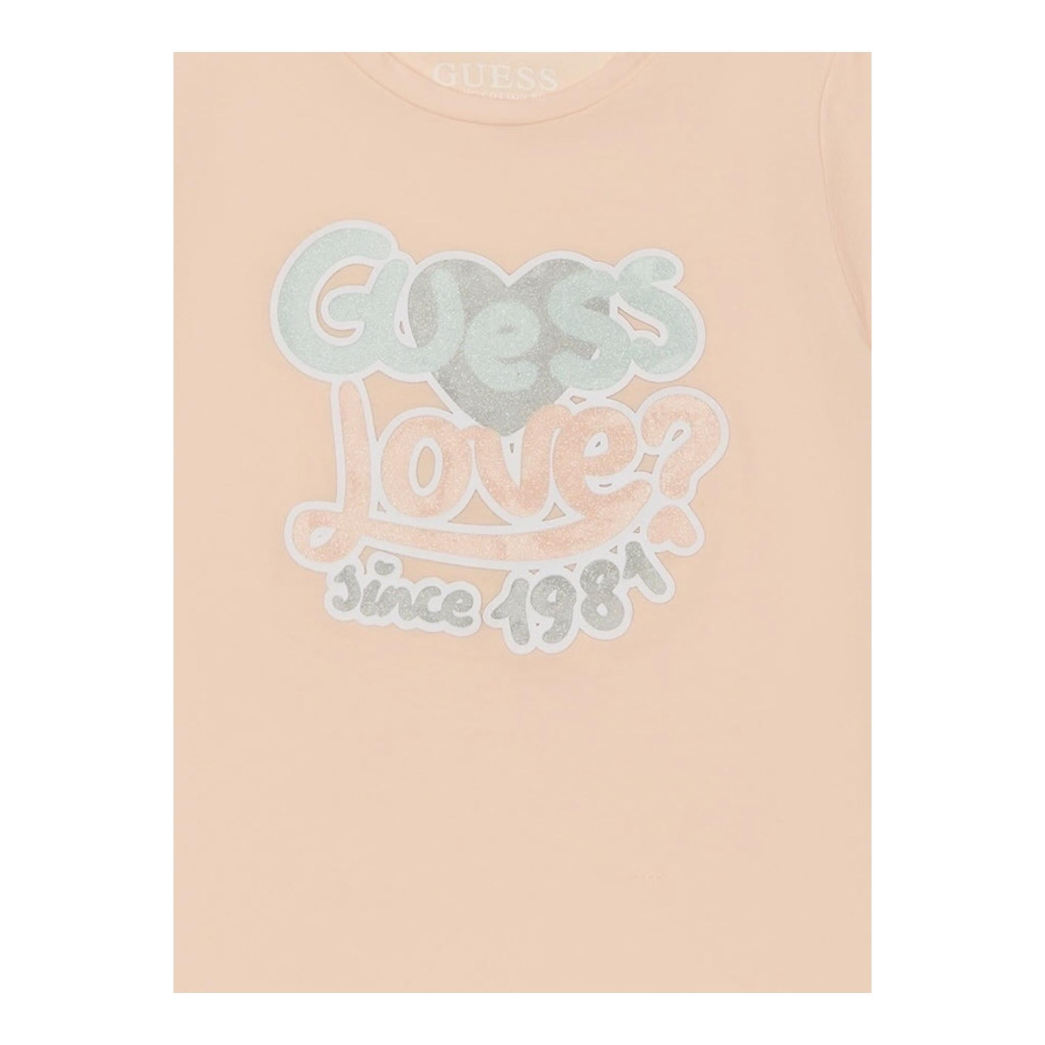 Guess T-Shirt Girocollo Tinta Unita con Stampa per Neonata K5RI06K6YW4 ROSA GUESS 
