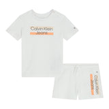 Calvin Klein Completo 2 Pezzi T-Shirt-Bermuda Tinta Unita con Stampa per Neonato IN0IN00072 BIANCO CALVIN KLEIN 