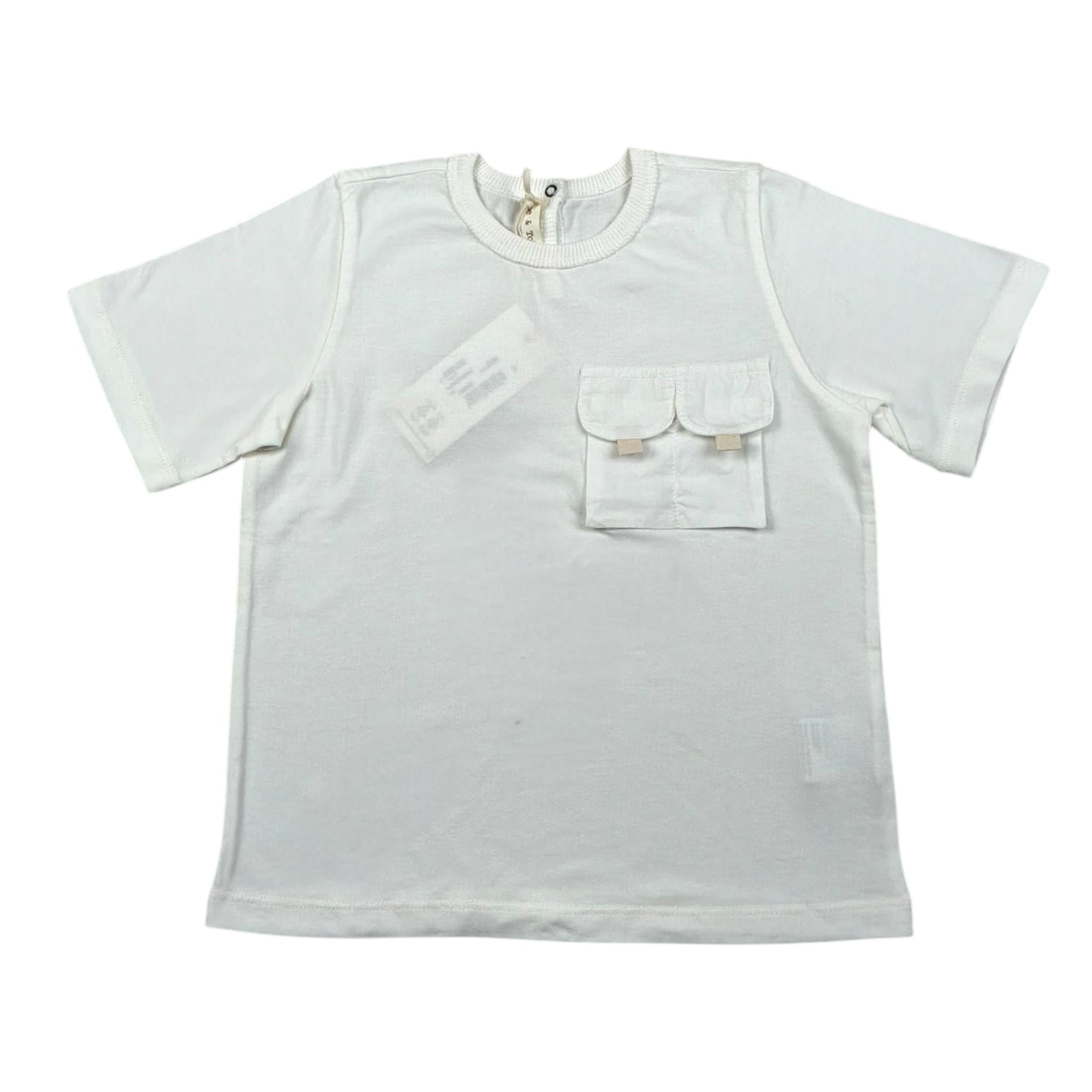 Zhoe & Tobiah T-Shirt Girocollo Tinta Unita con Taschino per Neonato BSE12MN PANNA ZHOE & TOBIAH 
