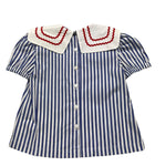 Ilfarobimbi T-Shirt Bicolore con Fantasia A Righe E Colletto per Bambina IFB50154 BIANCO/AZZURRO ILFAROBIMBI 