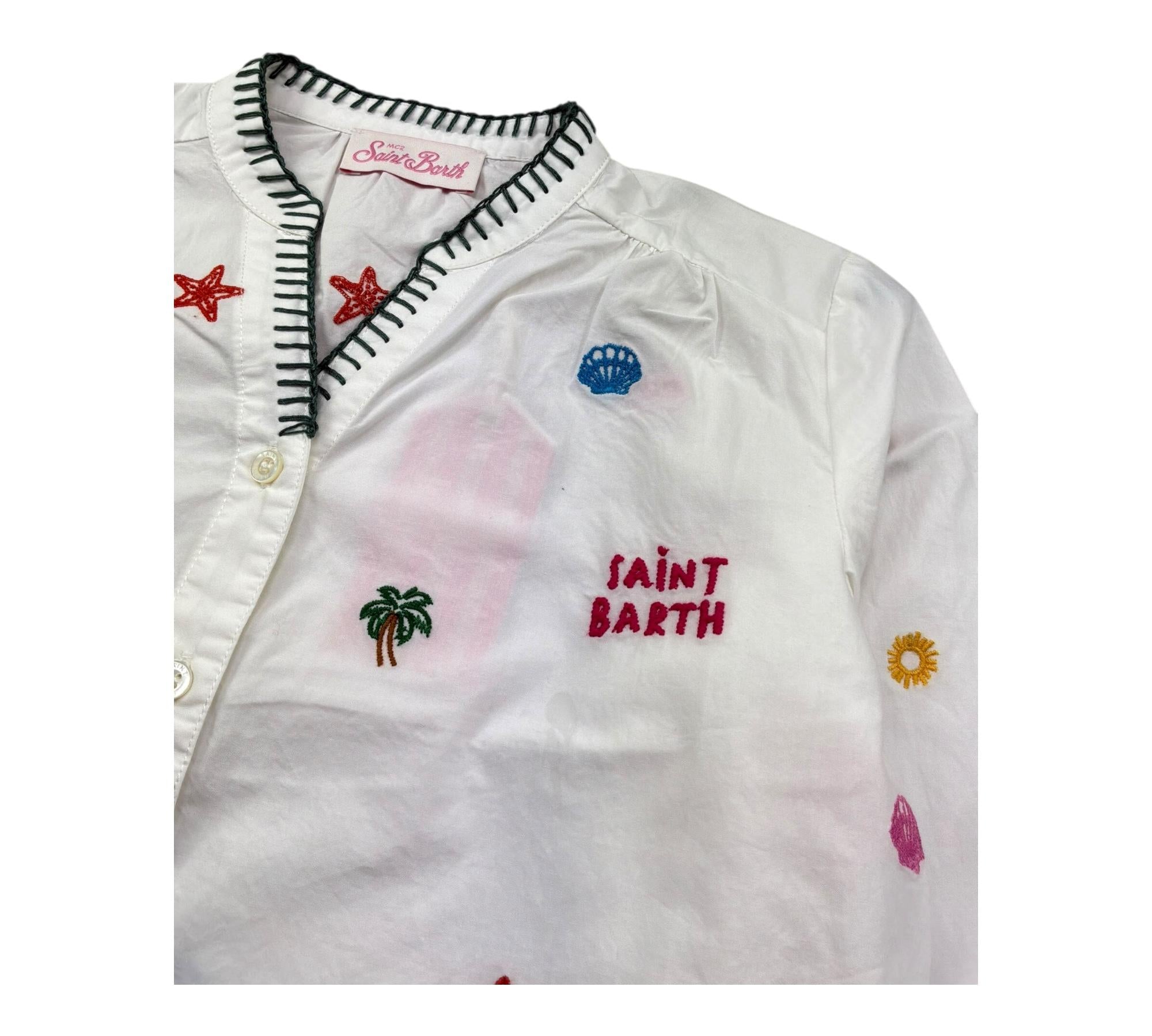 Saint Barth Camicia Manica Lunga Tinta Unita con Ricami per Bambina LIO0002 BIANCO SAINT BARTH 