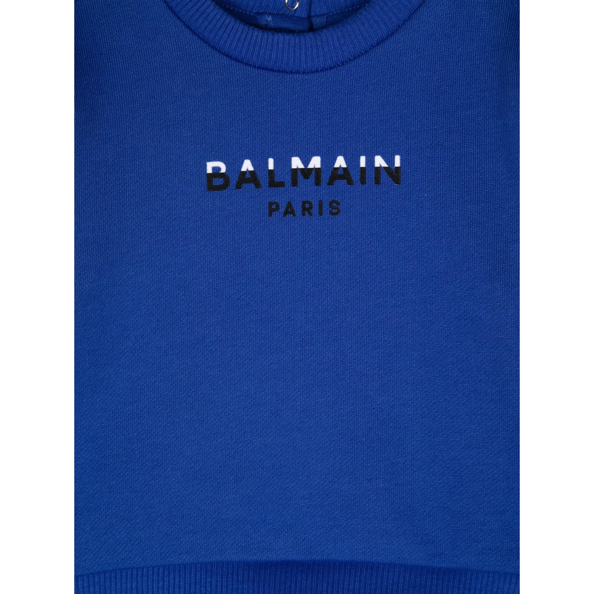 Balmain Felpa Chiusa Girocollo tinta unita con Logo Blu per Bambino BV4550N BLU BALMAIN 