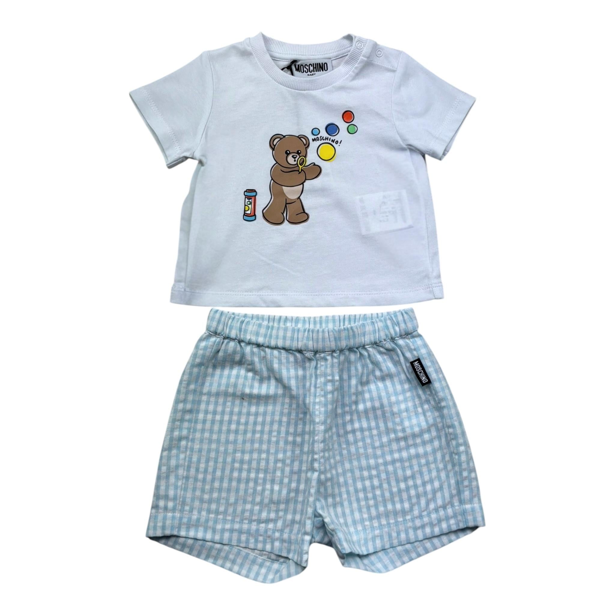 Moschino Completo 2 Pezzi T-Shirt-Bermuda Tinta Unita con Stampa per Neonato MUG01S BIANCO MOSCHINO 