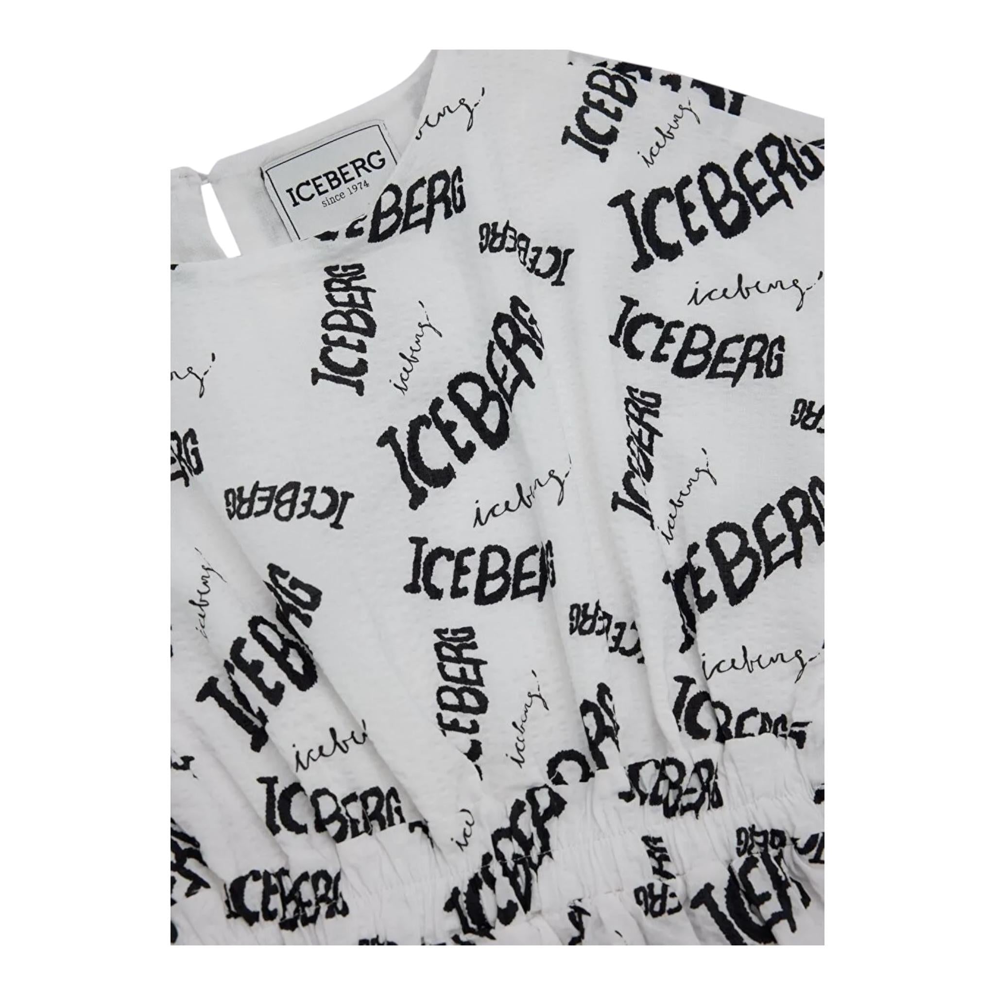 Iceberg Abito Tinta Unita Mezza Manica Logato per Bambina VSICE5160J BIANCO ICEBERG 