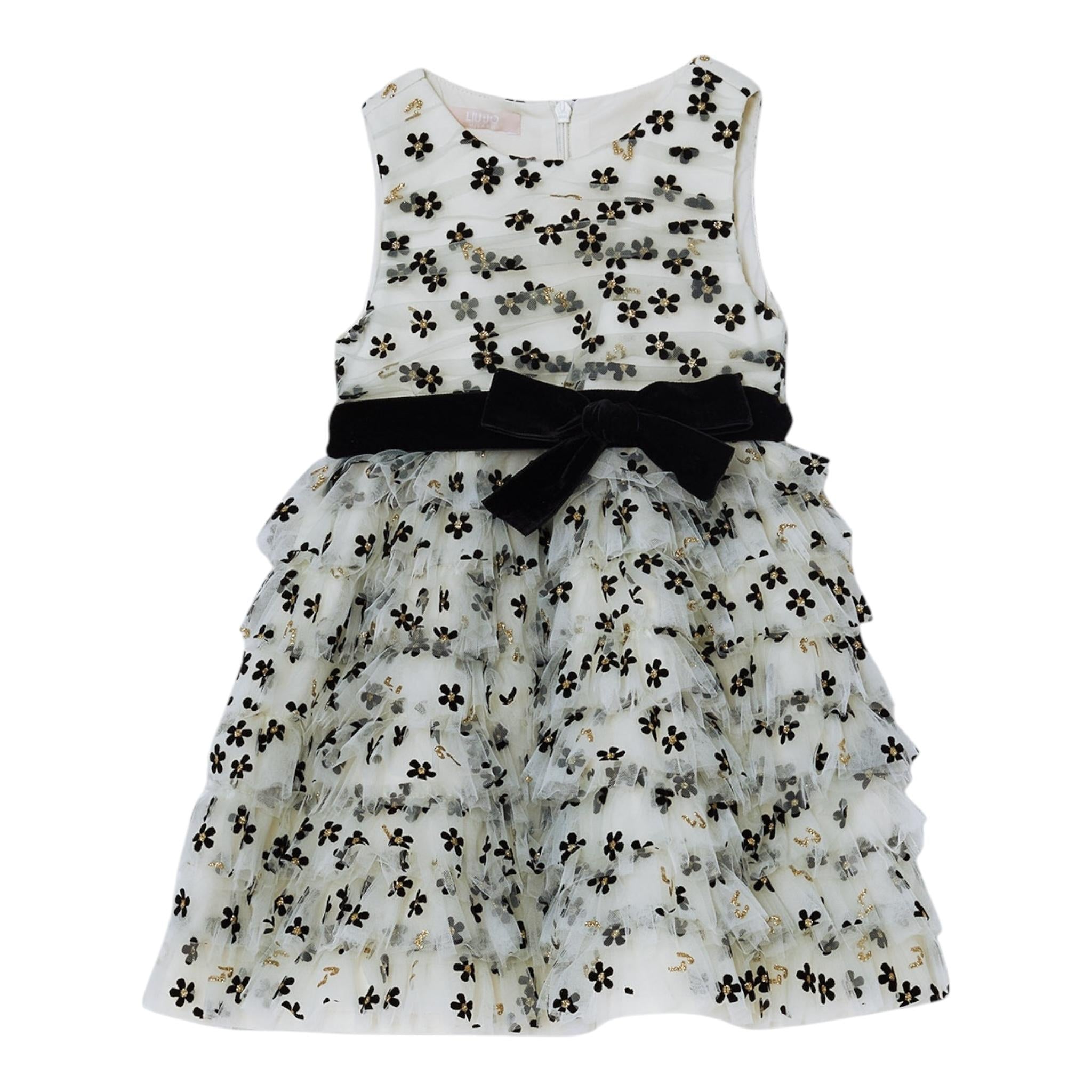 LIU JO abito giromanica tinta unita con tulle e fori Panna per Bambina KF4103 PANNA LIU JO 