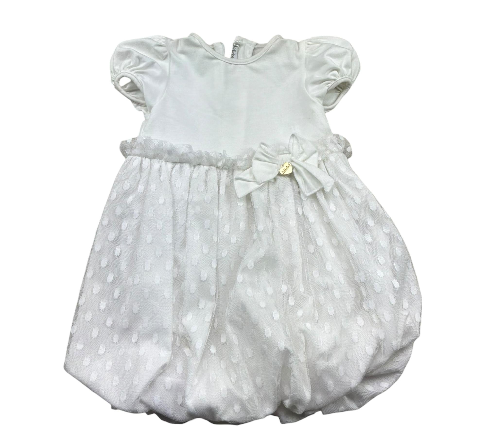 Le Bebe Abito Mezza Manica Tinta Unita con Tulle per Neonata LBG0576 BIANCO LE BEBE 