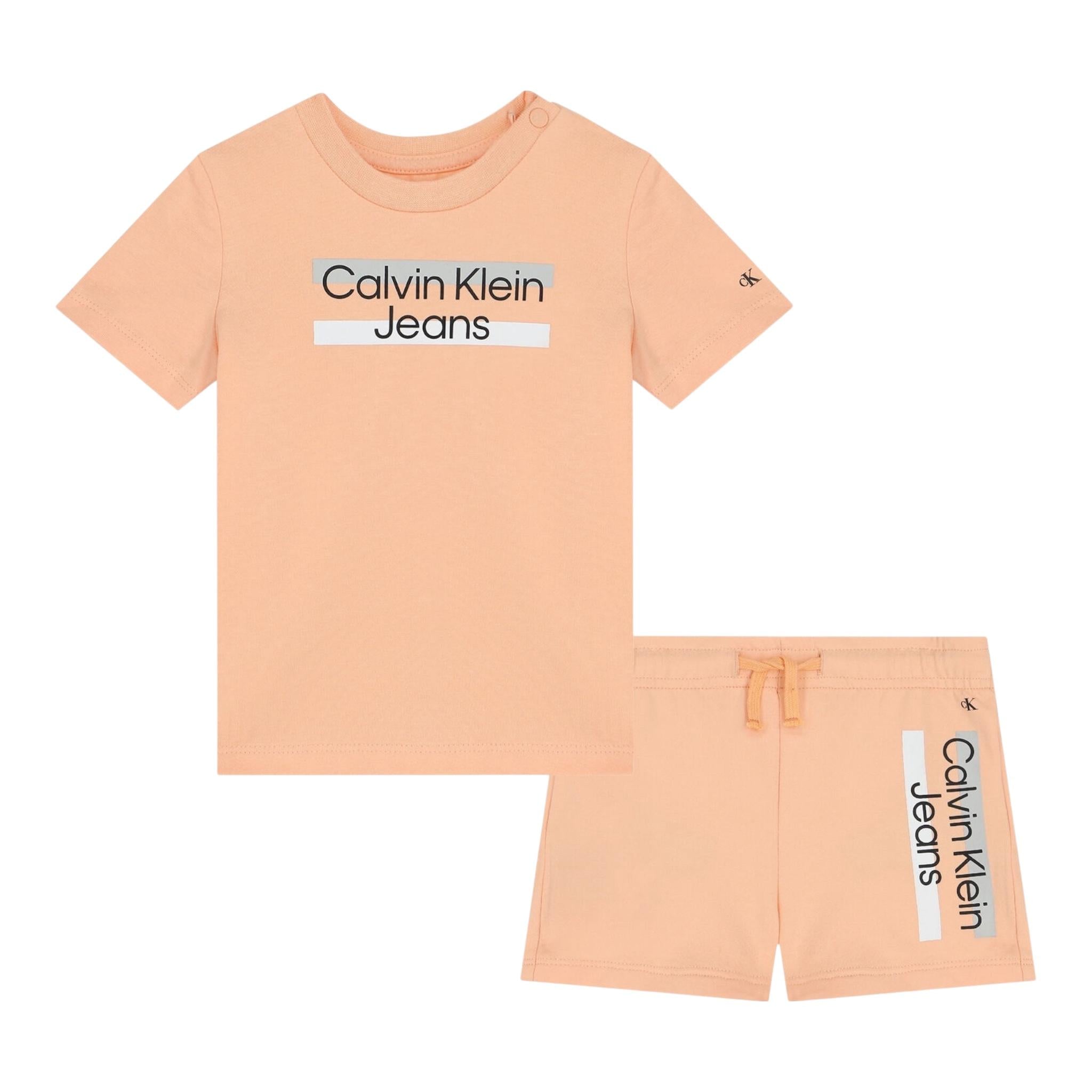 Calvin Klein Completo 2 Pezzi T-Shirt-Bermuda Tinta Unita con Stampa per Neonato IN0IN00072 PESCA CALVIN KLEIN 