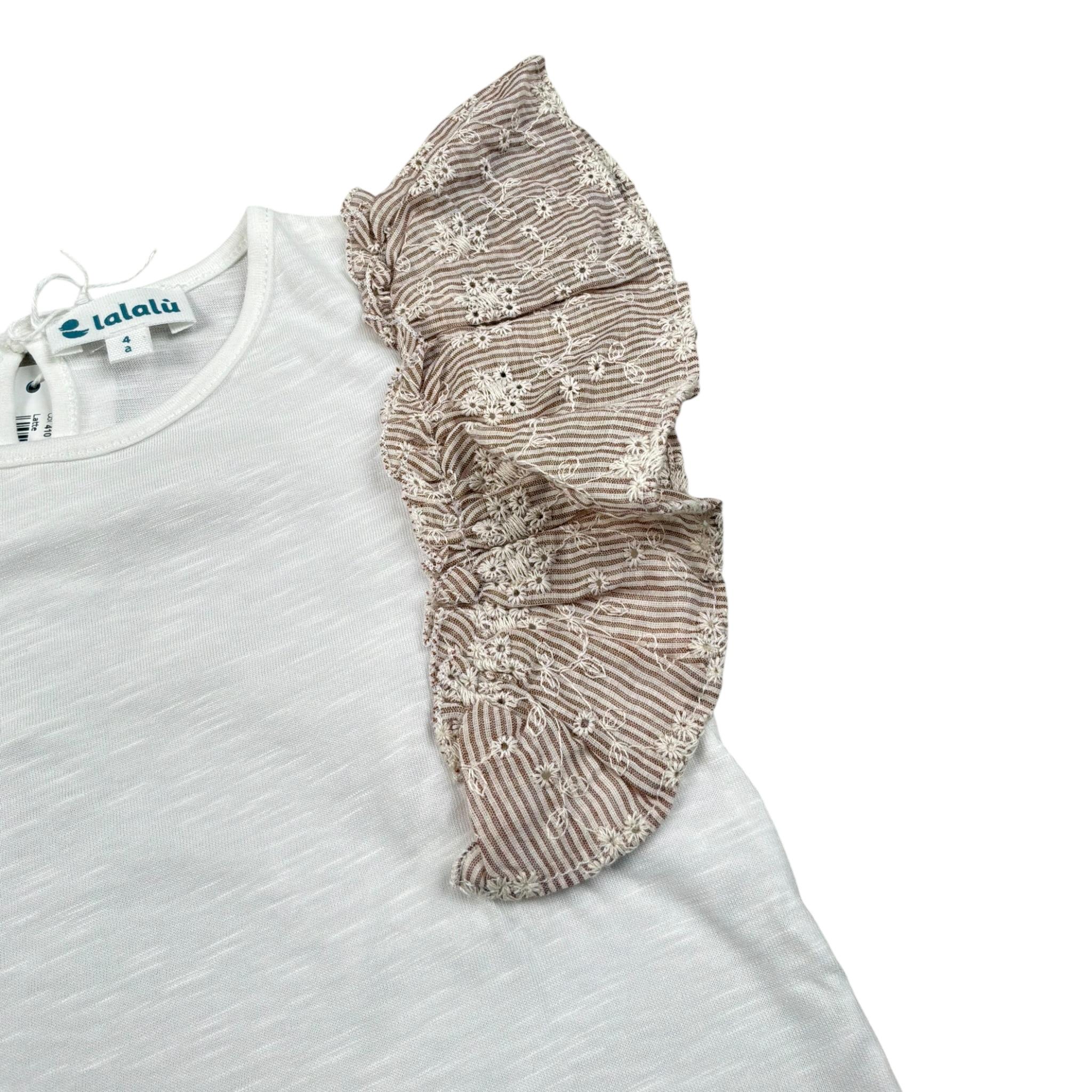 Lalalu' T-Shirt Tinta Unita con Balze per Bambina TSL70PB BIANCO LALALU' 