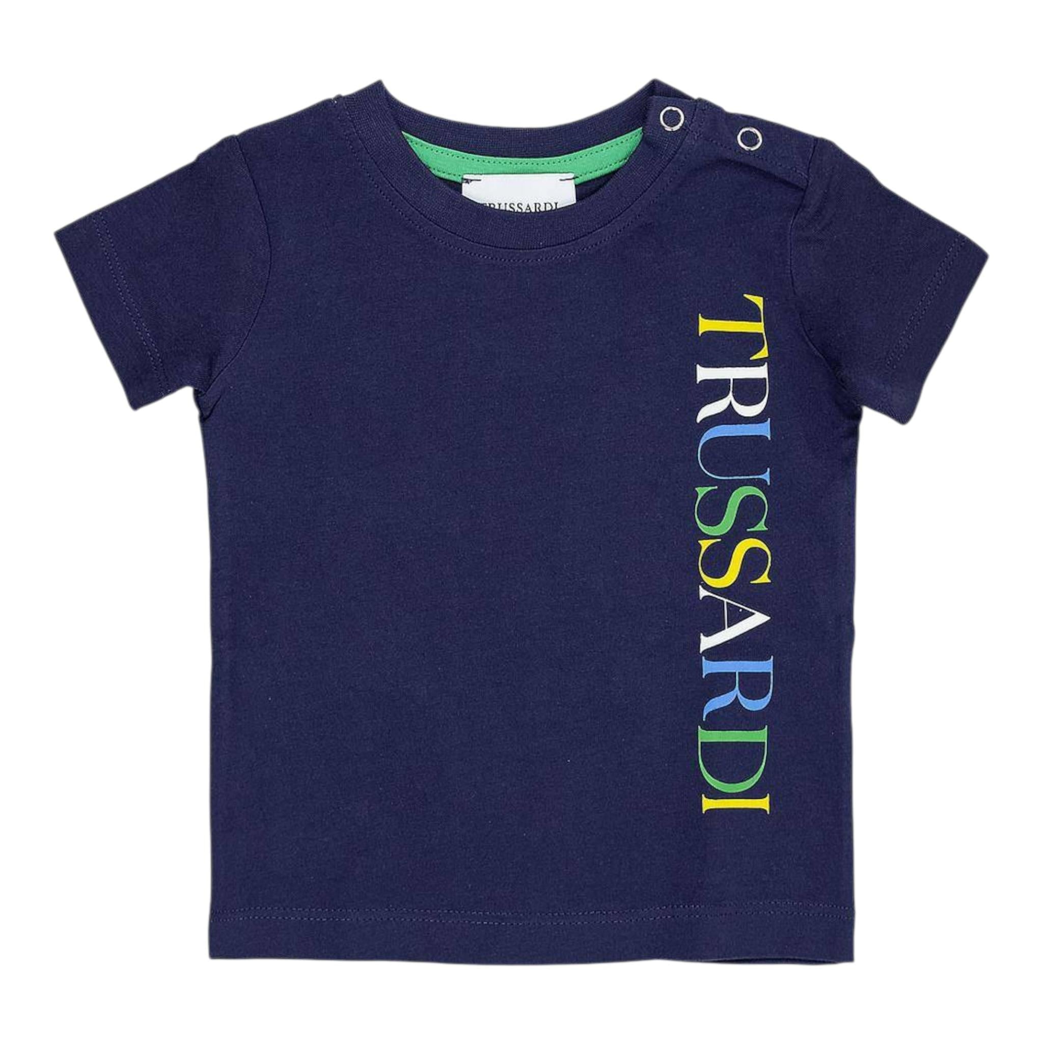 Trussardi T-Shirt Girocollo Tinta Unita con Logo per Neonato TIP24069TSX BLU TRUSSARDI 