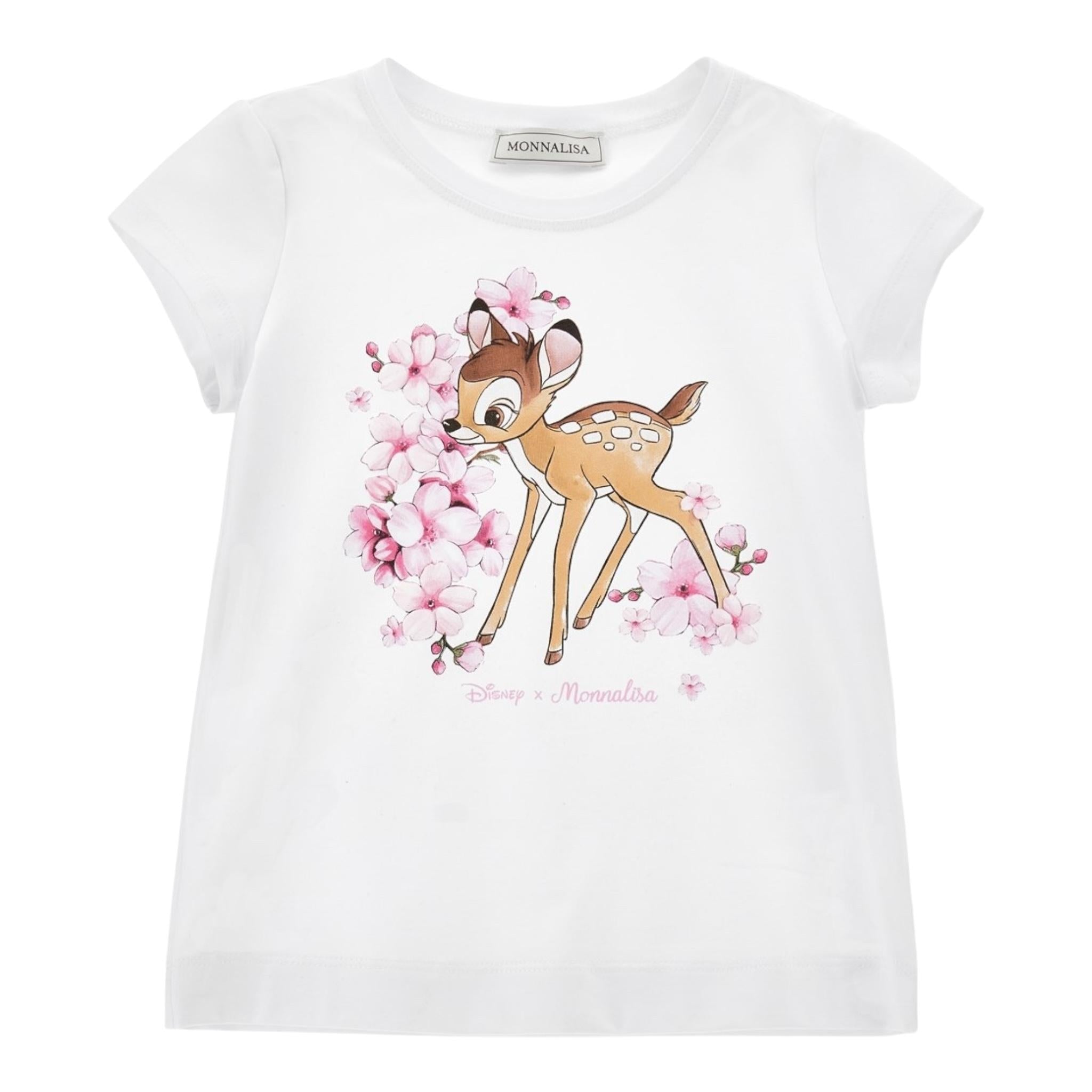 Monnalisa T-Shirt Girocollo Tinta Unita Stampa Bamby per Bambina 11E612 BIANCO MONNALISA 