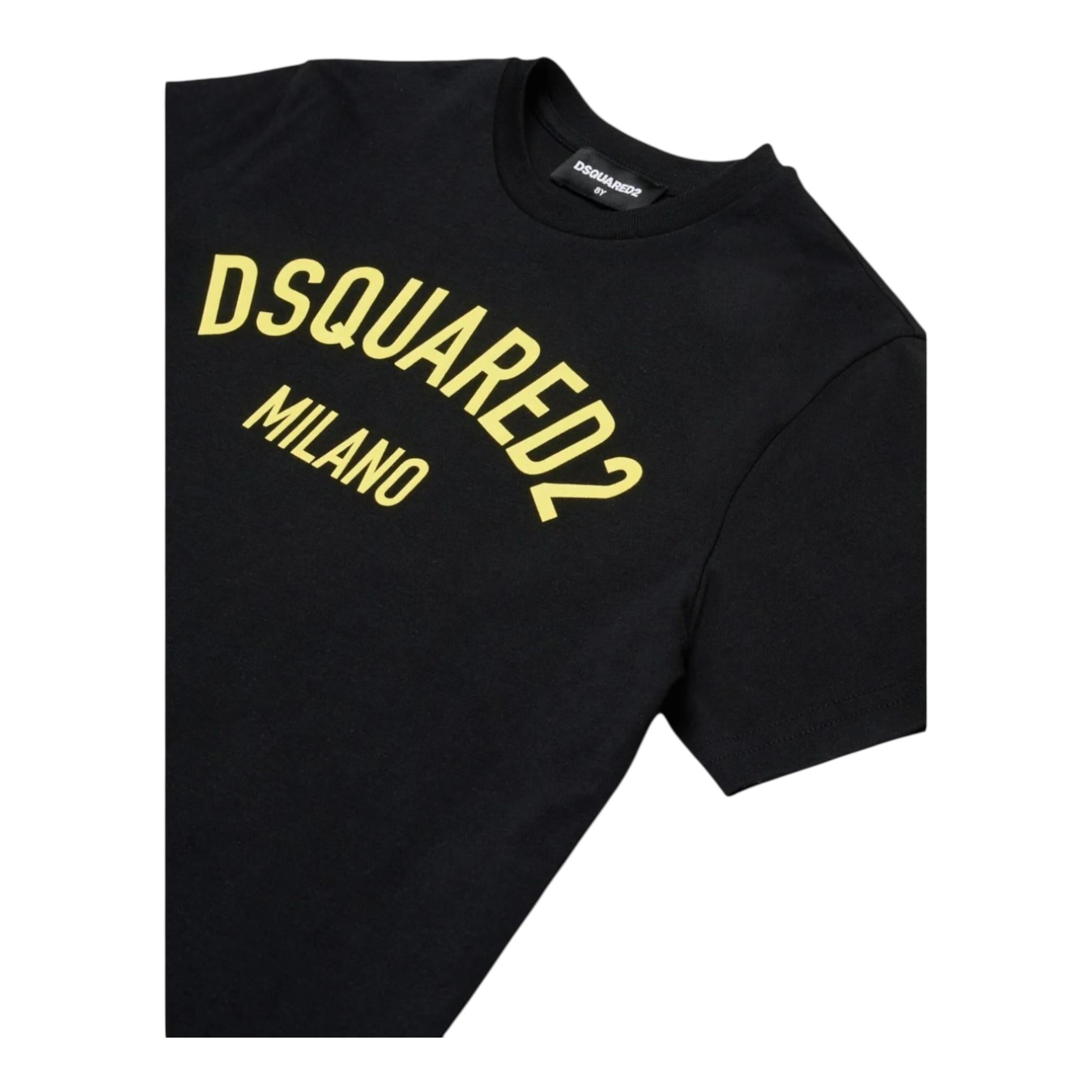 DSQUARED2 t-shirt girocollo tinta unita con stampa Nero per Bambino DQ1983X NERO DSQUARED2 