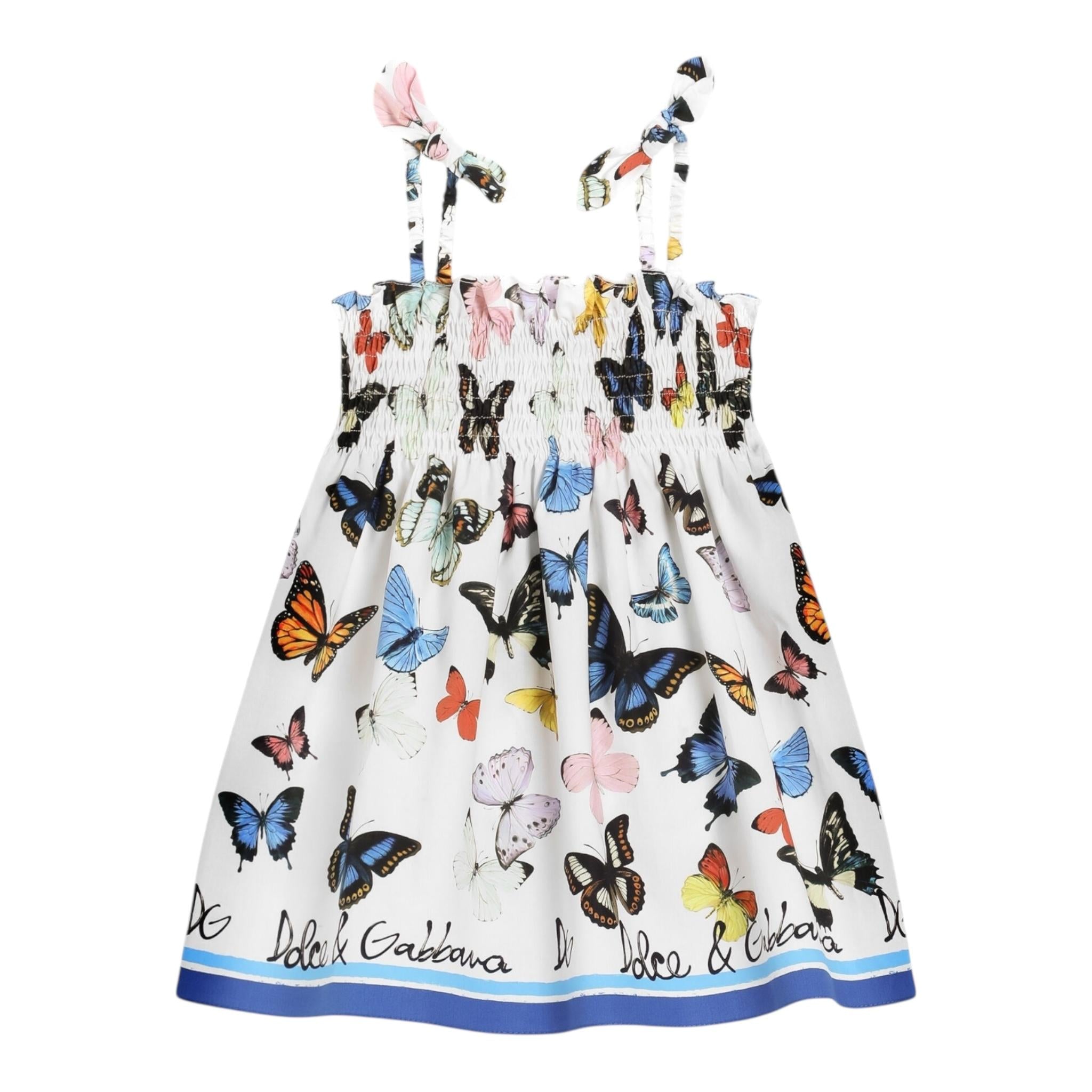 Dolce & Gabbana Abito Bretelline Tinta Unita Stampa Fantasia per Bambina L54DE0 BIANCO DOLCE & GABBANA 