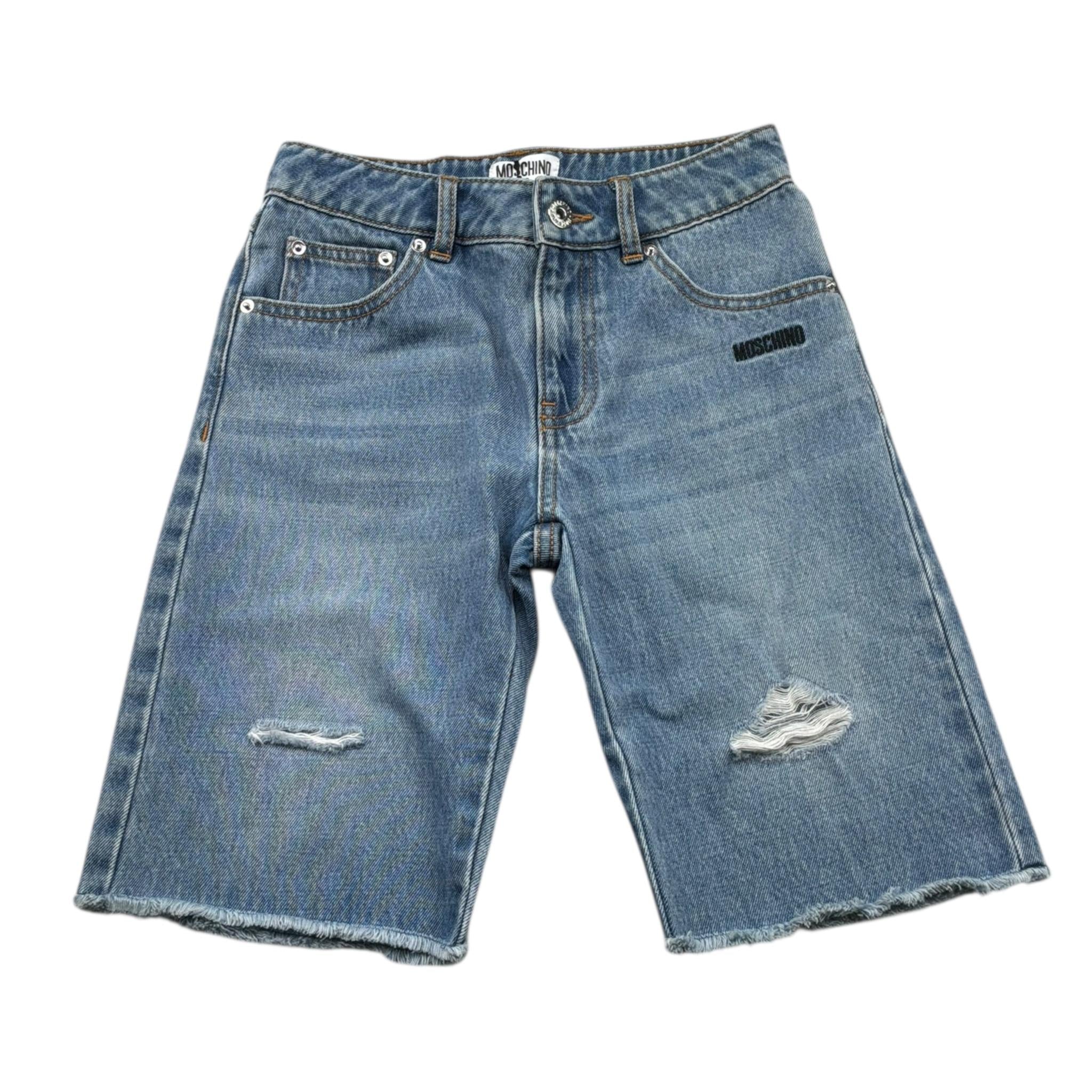 Moschino Bermuda In Denim Tinta Unita con Girovita Regolabile per Bambino HUQ02J BLU MOSCHINO 