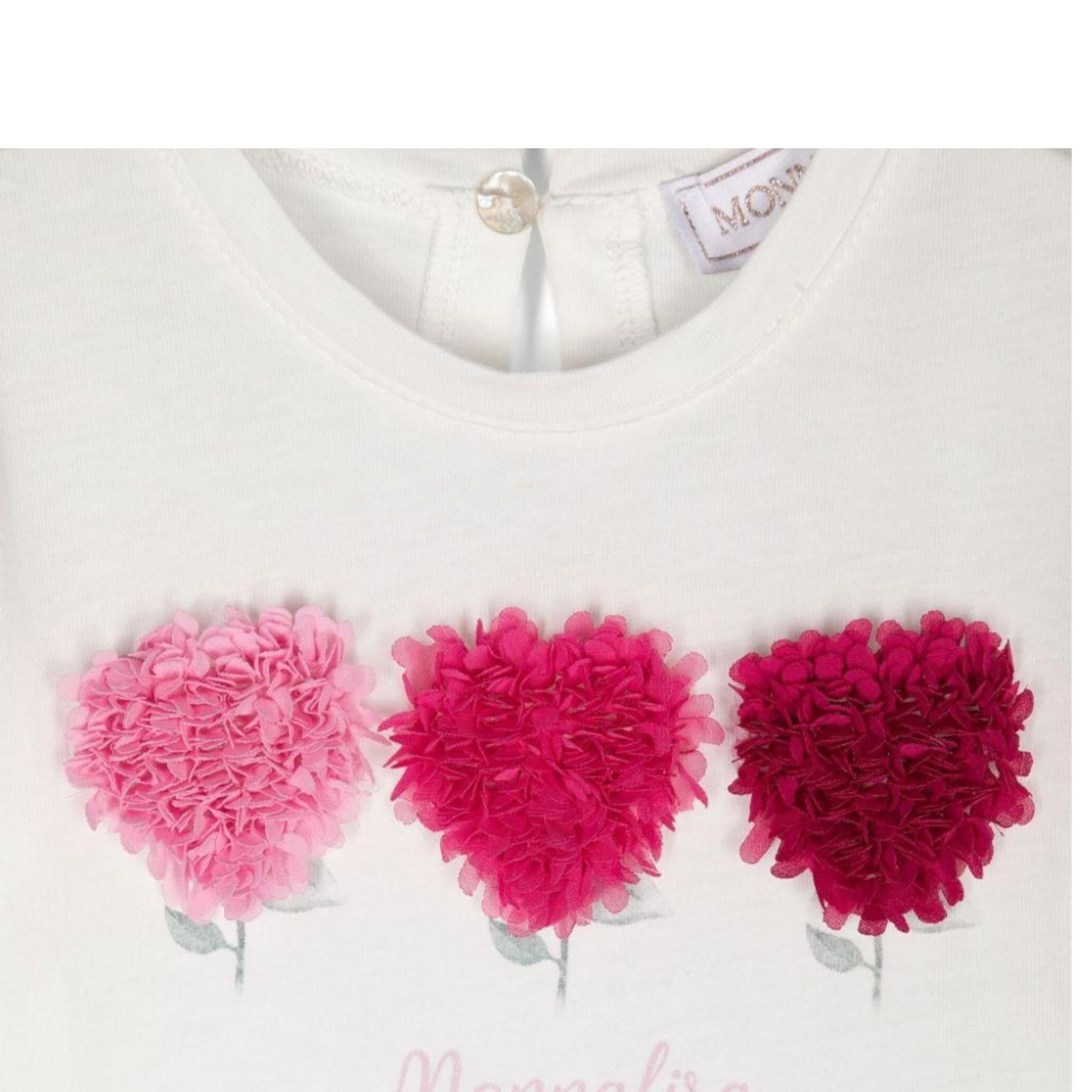 Monnalisa Shirt Girocollo Tinta Unita con Applicazioni per Neonata 39D601 BIANCO MONNALISA 