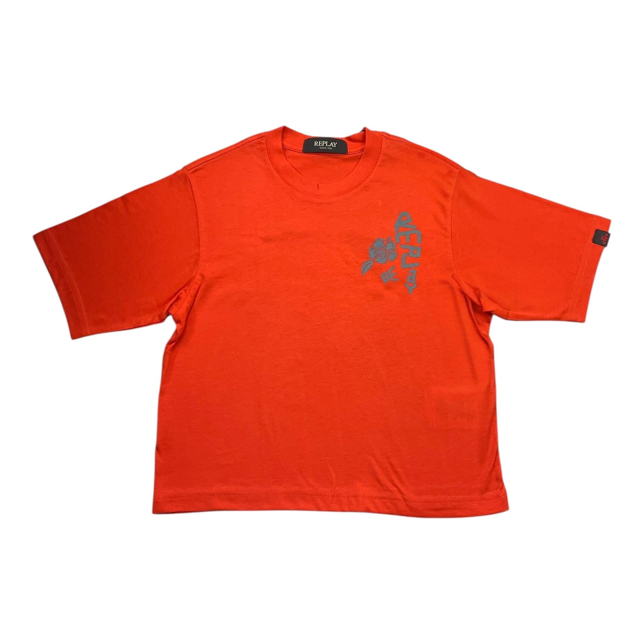 Replay T-Shirt Girocollo Tinta Unita con Stampa per Bambino SB7405 ARANCIONE REPLAY 