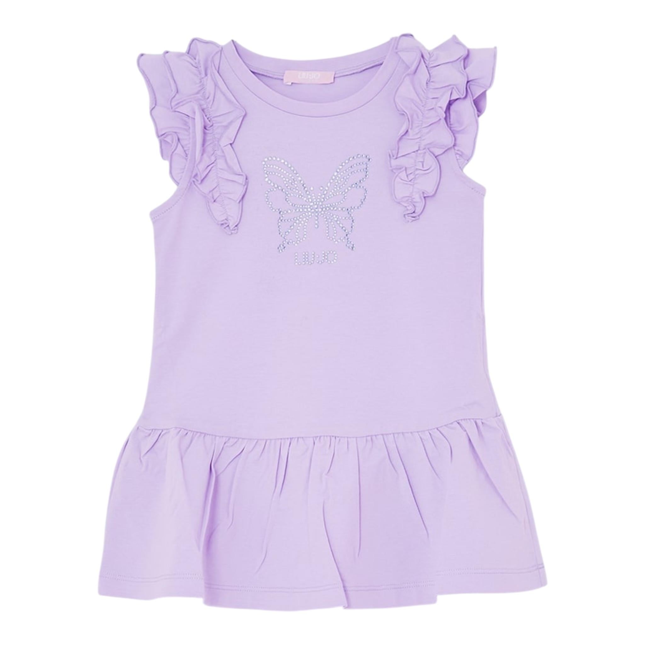 Liu Jo Abito Tinta Unita Giromanica con Brillantini per Bambina KA5091X LILLA LIU JO 