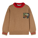 PALM ANGELS maglia girocollo tinta unita con ricami e taschino Cammello per Bambino PBHE001F23 CAMMELLO PALM ANGELS 