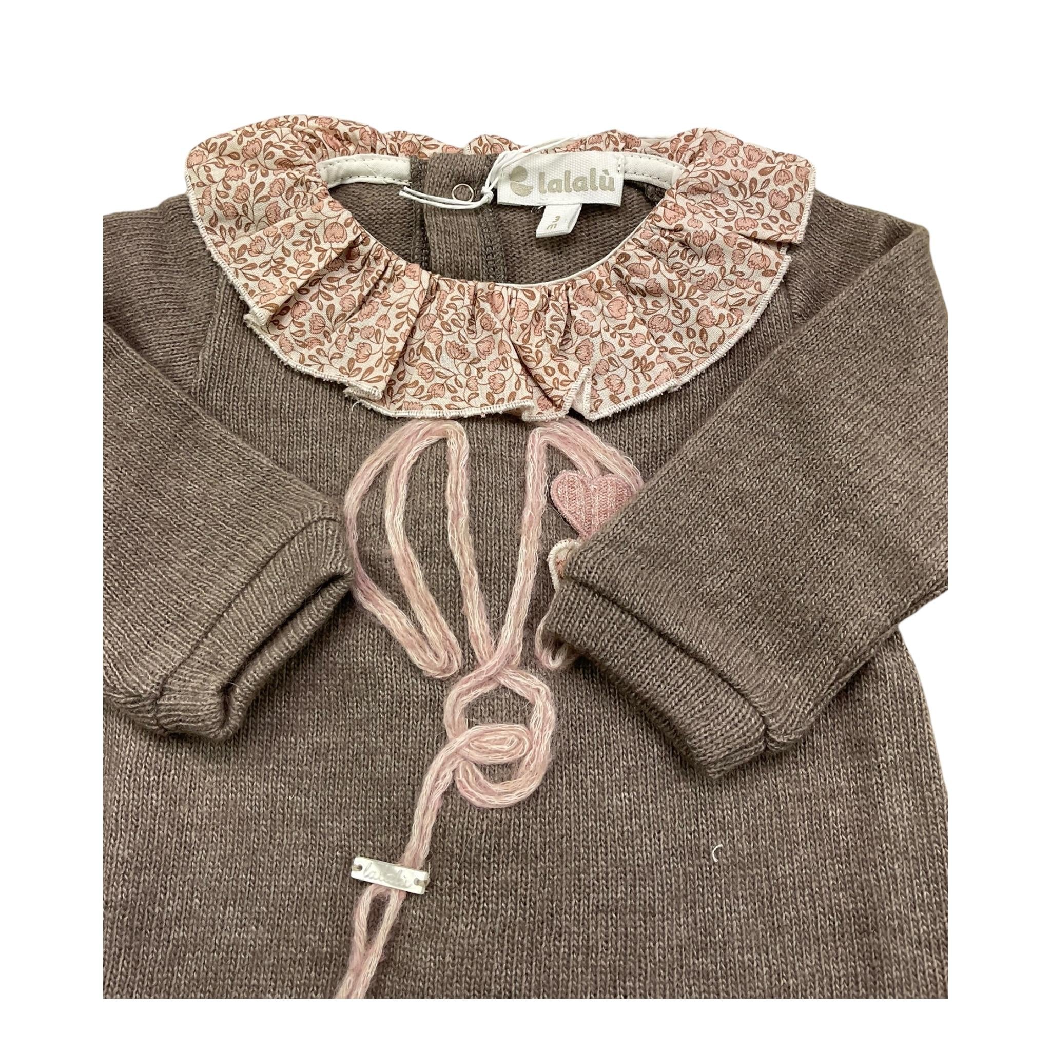 LALALU' tutina manica lunga tinta unita cn ricami in contrasto Tortora per Neonata TML9NX TORTORA LALALU' 