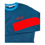 SUN68 maglia girocollo tinta unita con ricamo logo Petrolio per Bambino K44330J PETROLIO SUN68 