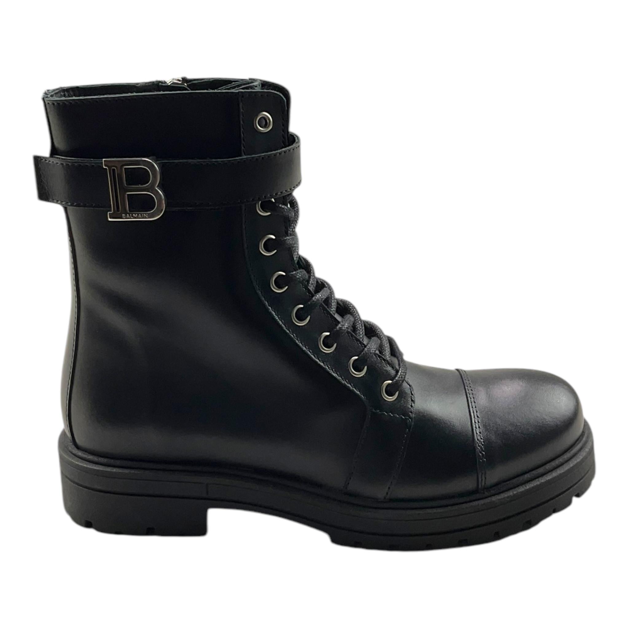 BALMAIN stivale basso tinta unita con lacci e logo Nero per Bambina BV0A56 NERO BALMAIN 
