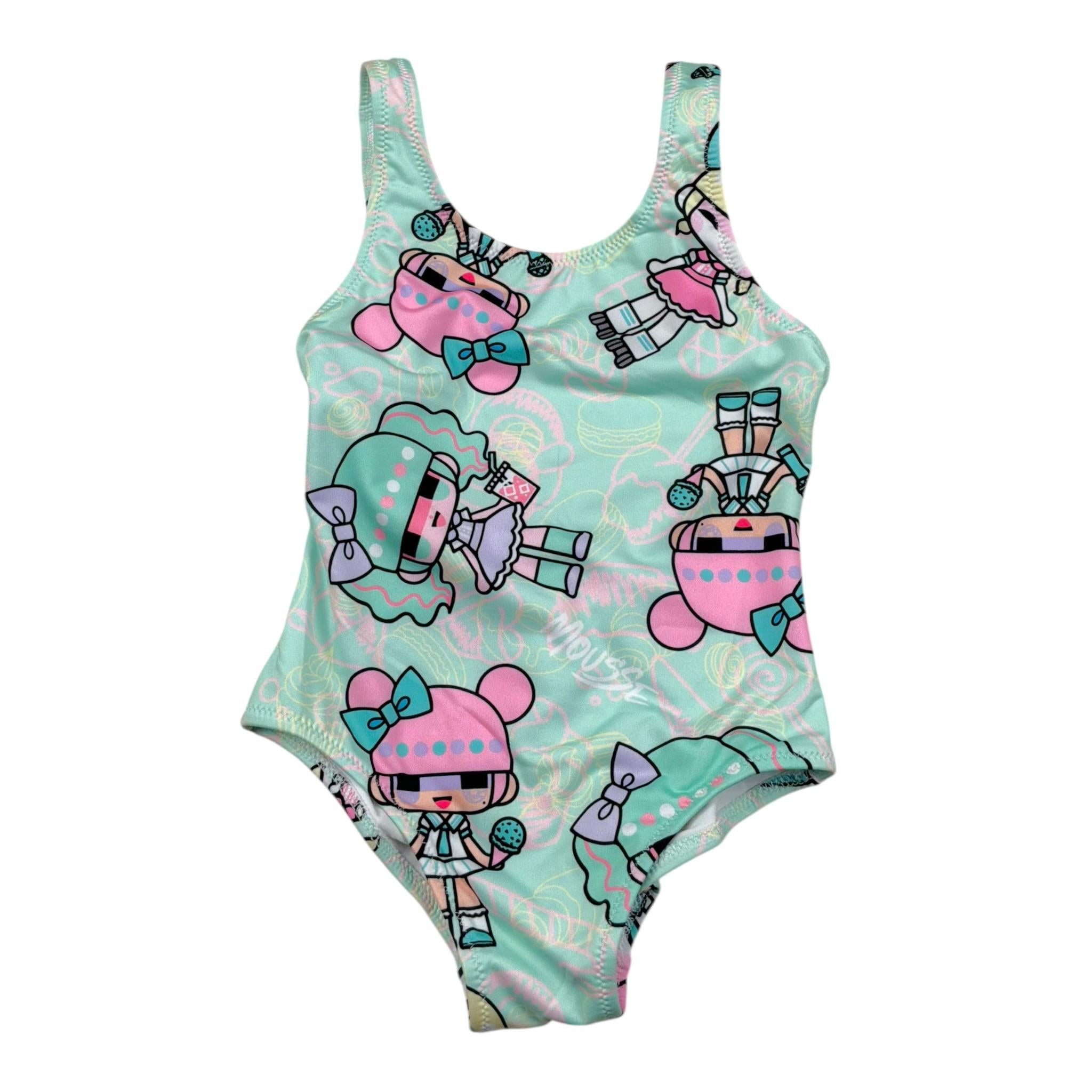 Mousse Costume Intero Tinta Unita con Stampa per Bambina COSTDOLL VERDE ACQUA MOUSSE 