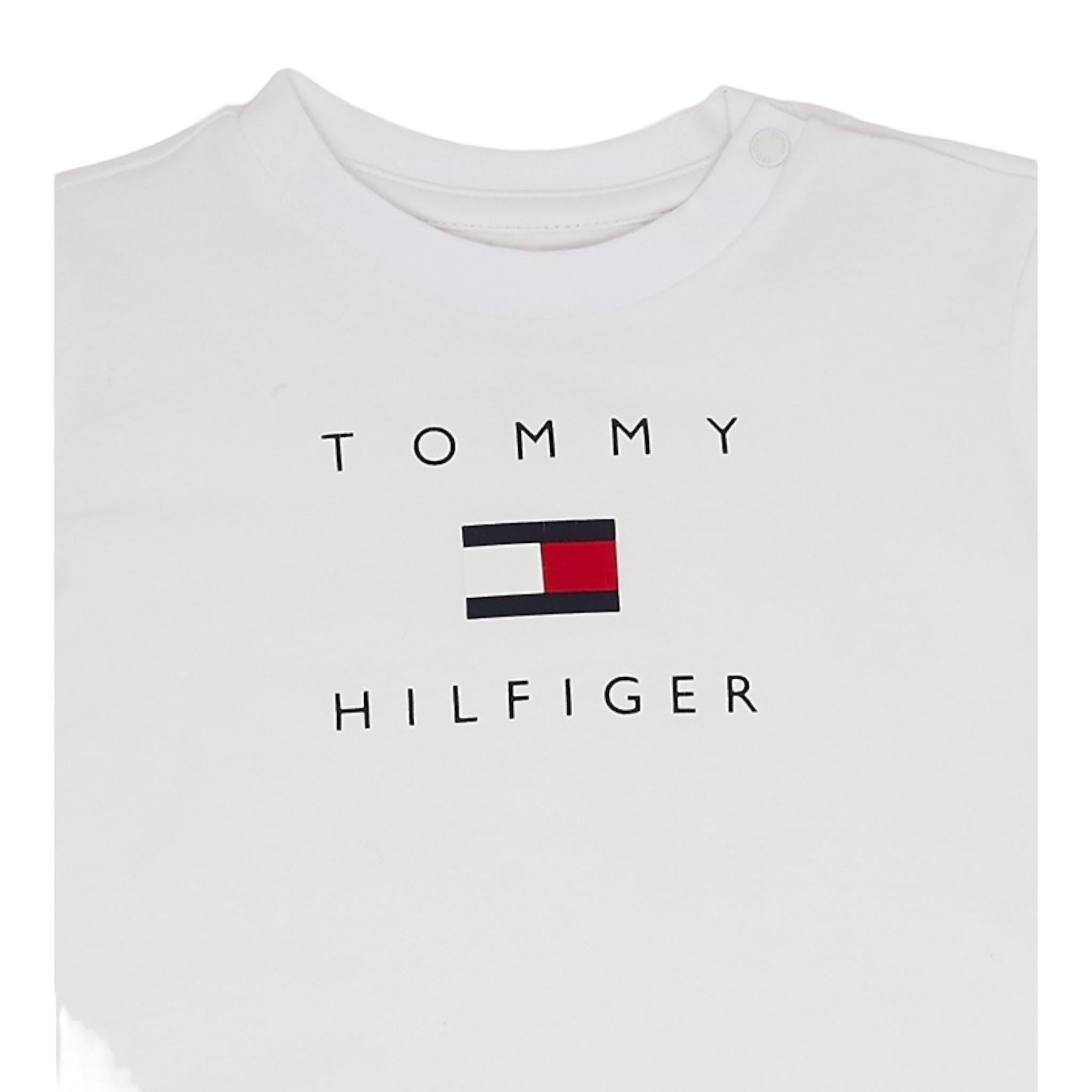 Tommy Hilfiger T-Shirt Girocollo Tinta Unita con Logo per Neonata KN0KN01429 BIANCO TOMMY HILFIGER 