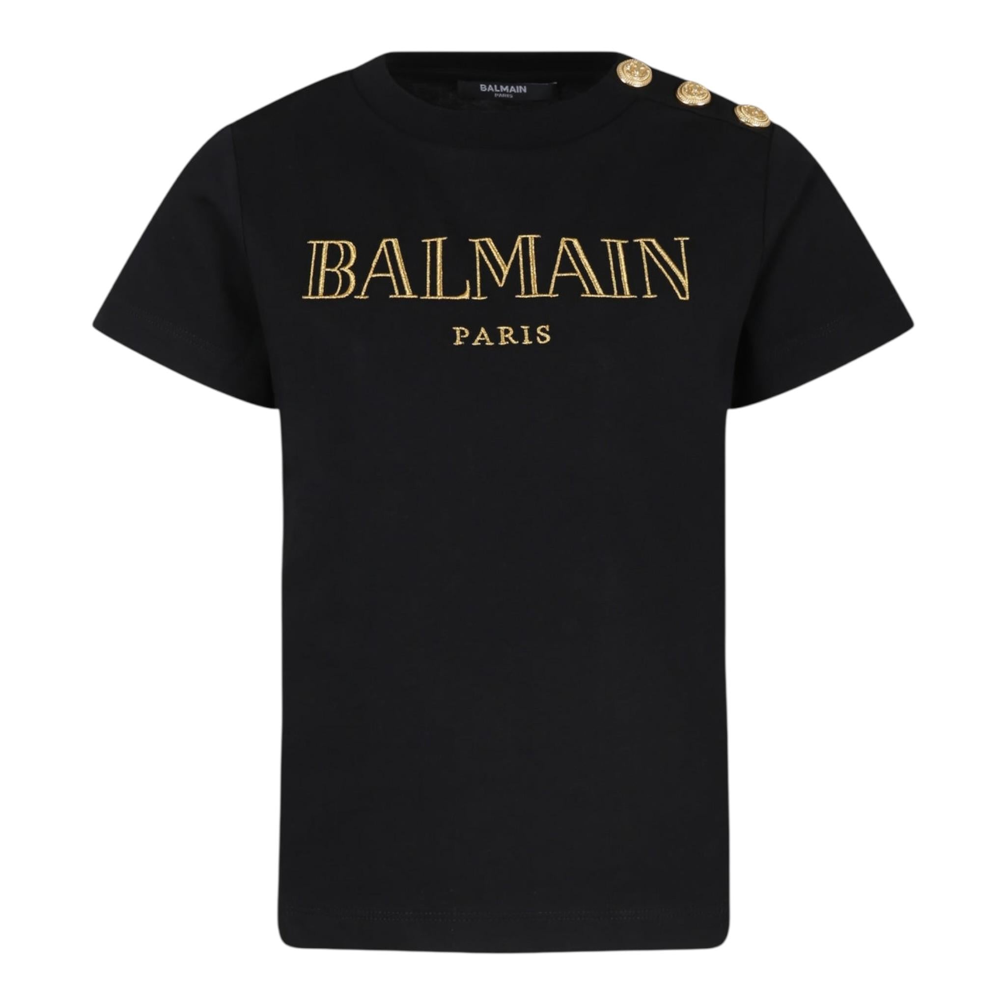 Balmain T-Shirt Tinta Unita con Logo per Bambina BV8B91 NERO BALMAIN 