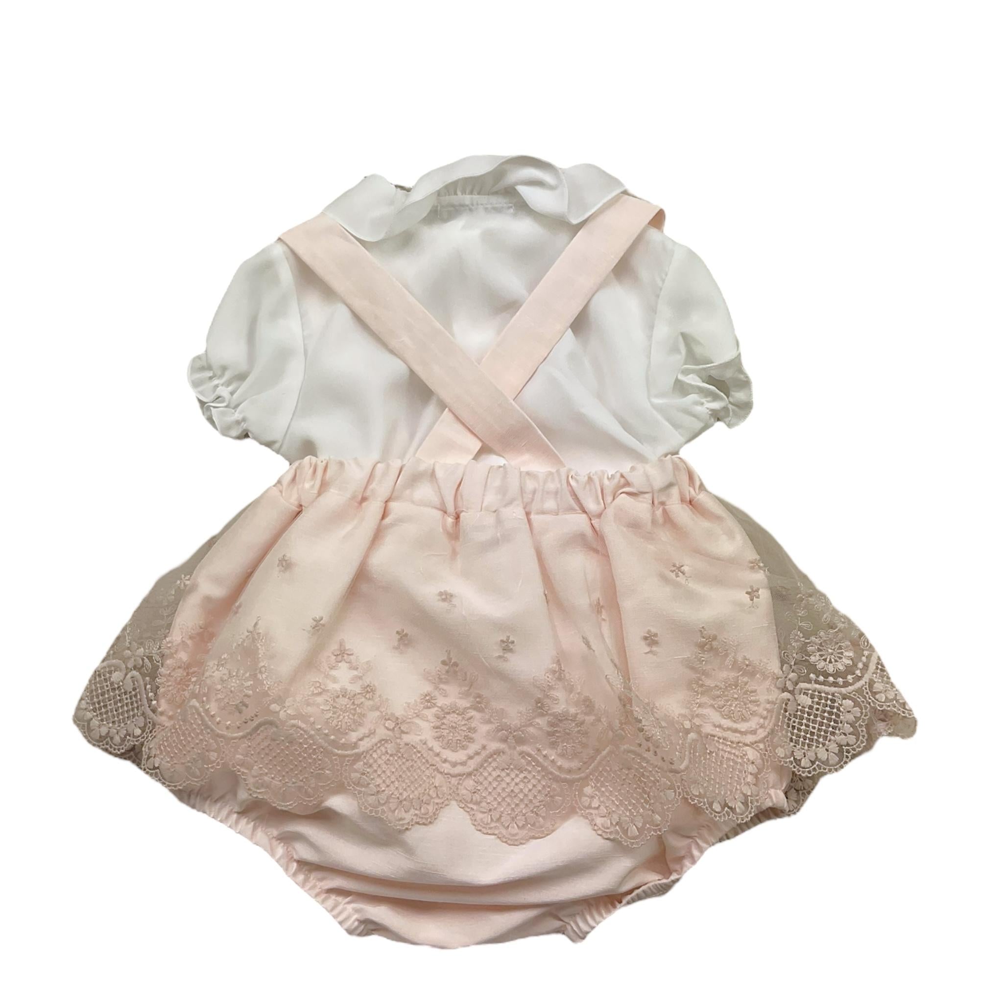 Barcellino Completo 2 Pezzi Camicia Body-Salopette Bicolore per Neonata 120724 BIANCO/ROSA BARCELLINO 