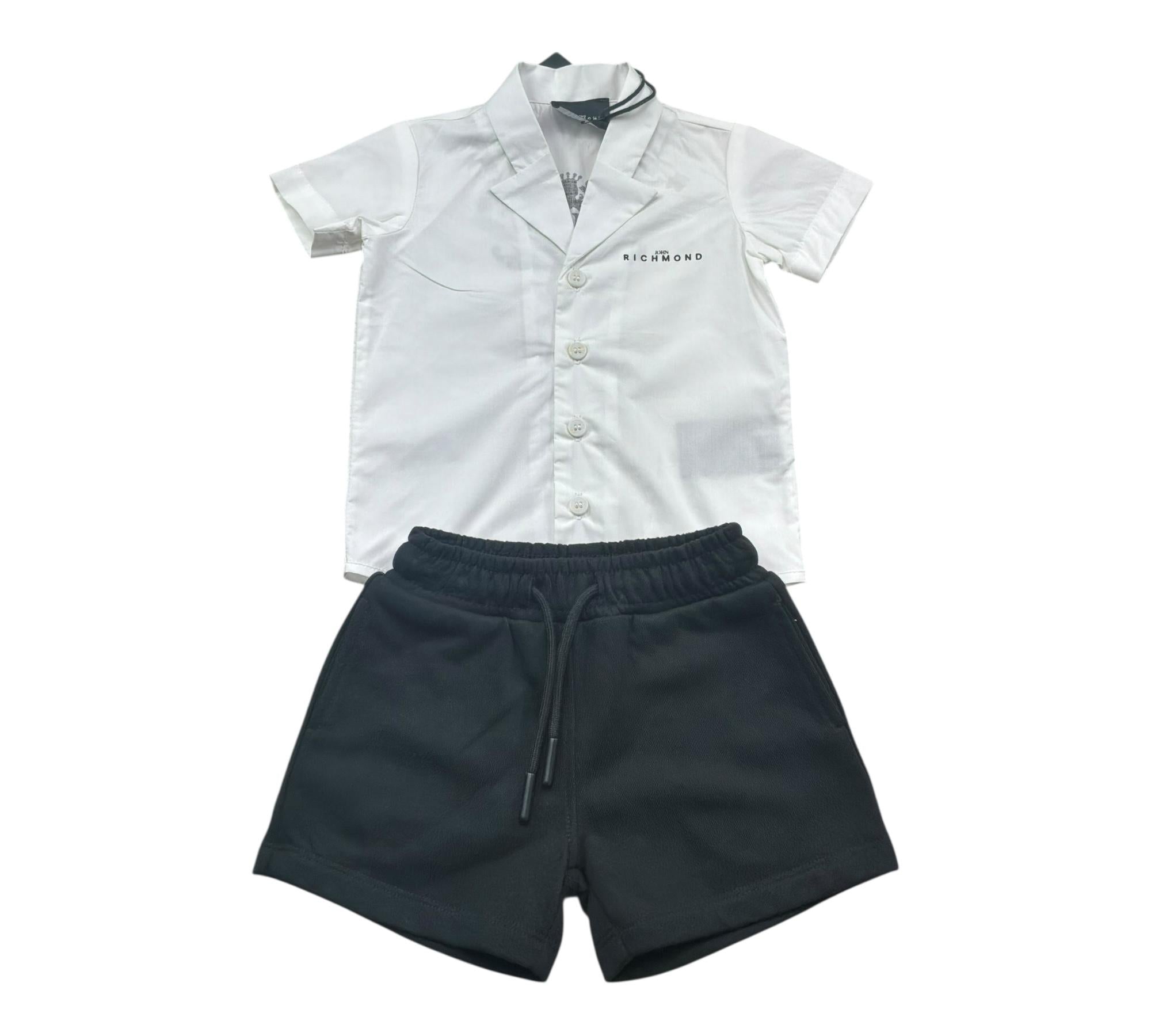 John Richmond Completo 2 Pezzi Camicia-Bermuda Bicolore per Neonato RIP26076CE BIANCO/NERO JOHN RICHMOND 