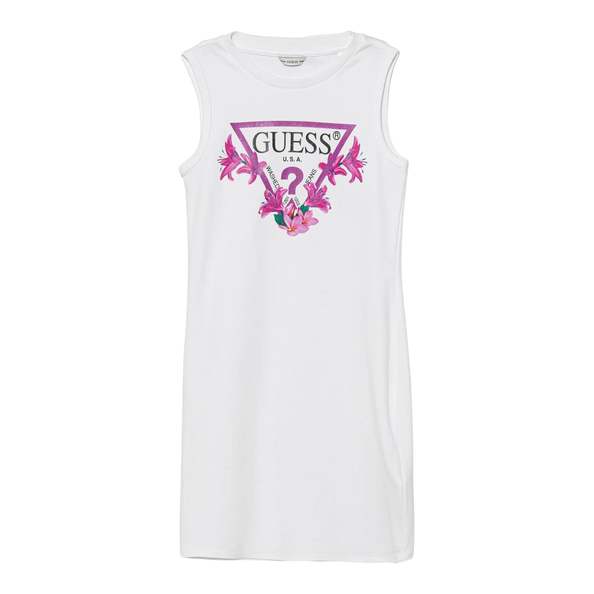 Guess Abito Mezza Manica Tinta Unita con Logo per Bambina J4RK38KA6W4 BIANCO GUESS 