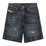 Diesel Bermuda In Denim Tinta Unita con Girovita Regolabile per Bambino J00722 NERO DIESEL 