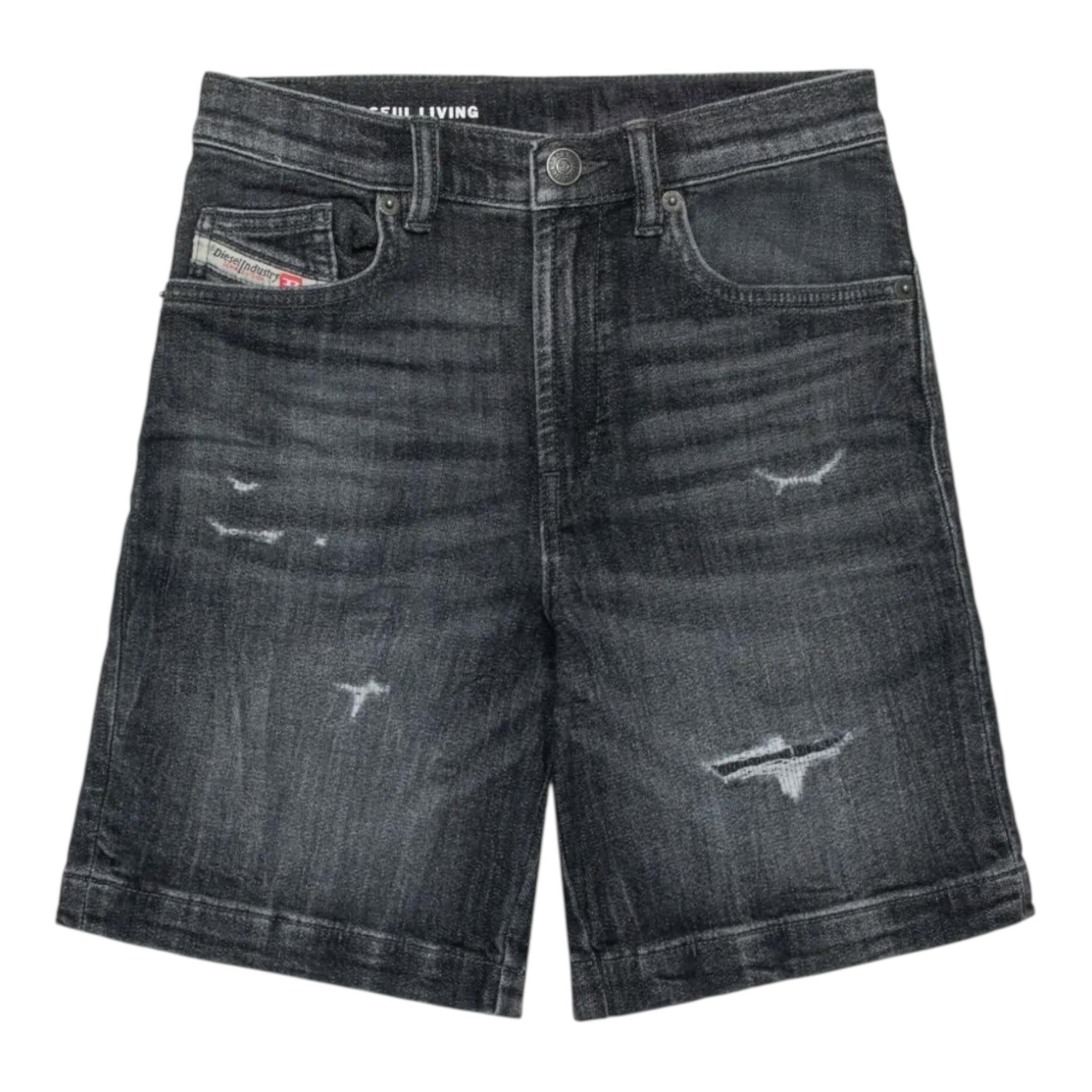 Diesel Bermuda In Denim Tinta Unita con Girovita Regolabile per Bambino J00722 NERO DIESEL 