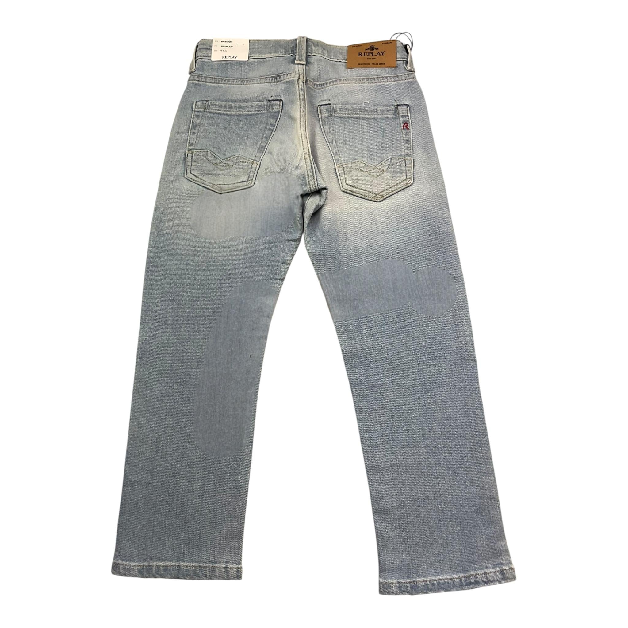 Replay Jeans Tinta Unita con Girovita Regolabile per Bambino SB9081 AZZURRO REPLAY 