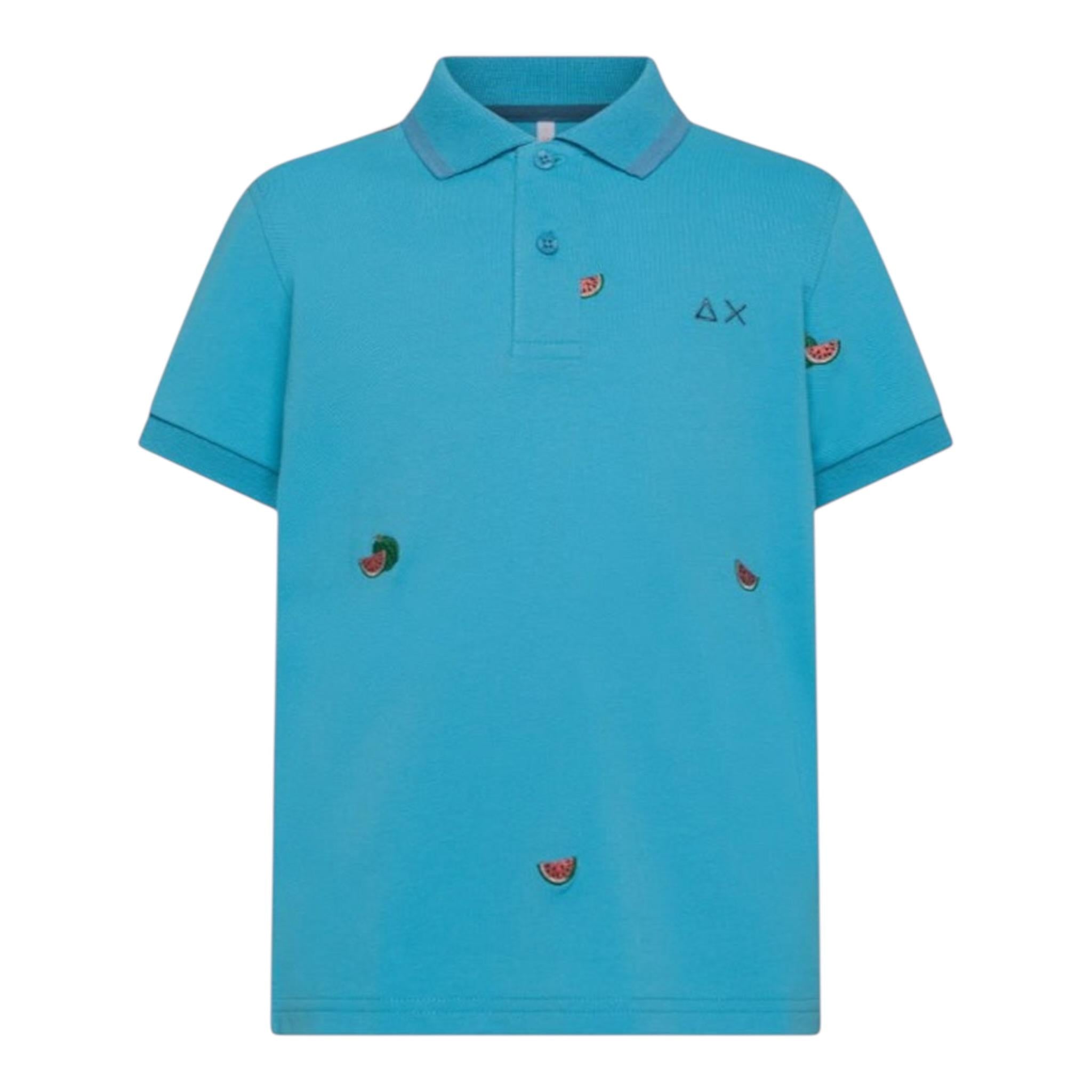 Sun68 Polo Mezza Manica Tinta Unita con Stampa per Bambino A35328X AZZURRO SUN68 