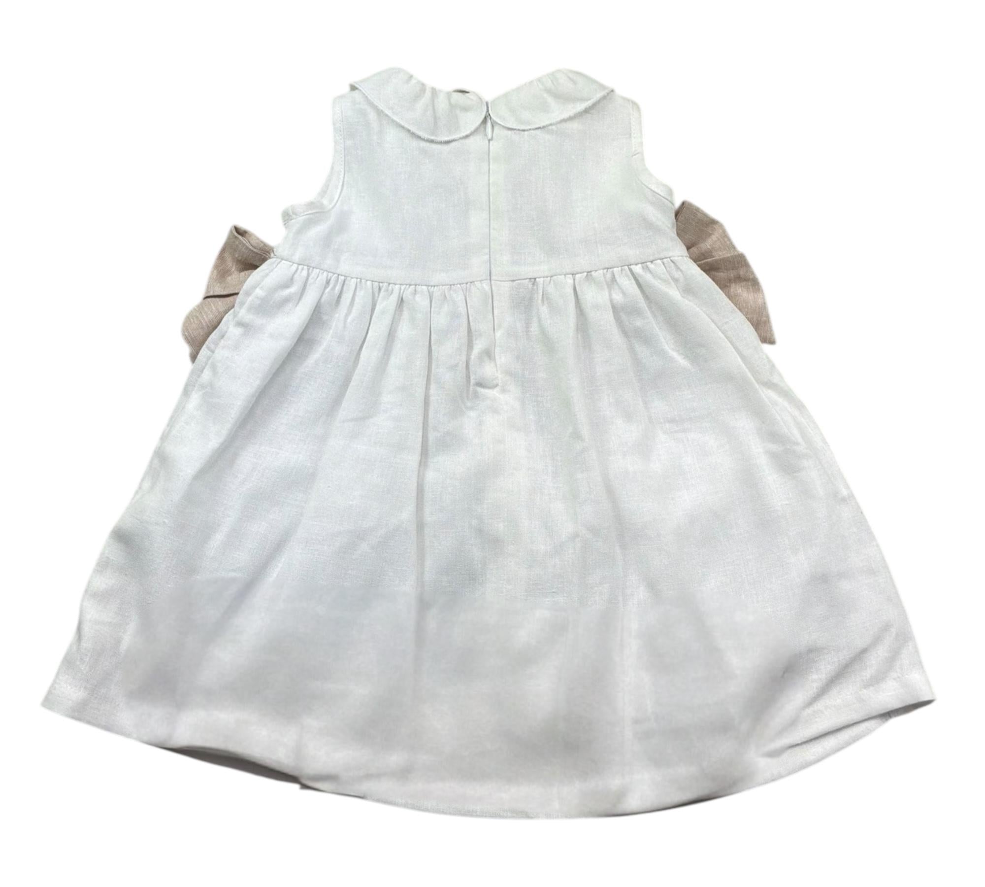 Le Bebe Abito Giromanica Tinta Unita con Fiocchi per Neonata LBG6281 BIANCO LE BEBE 