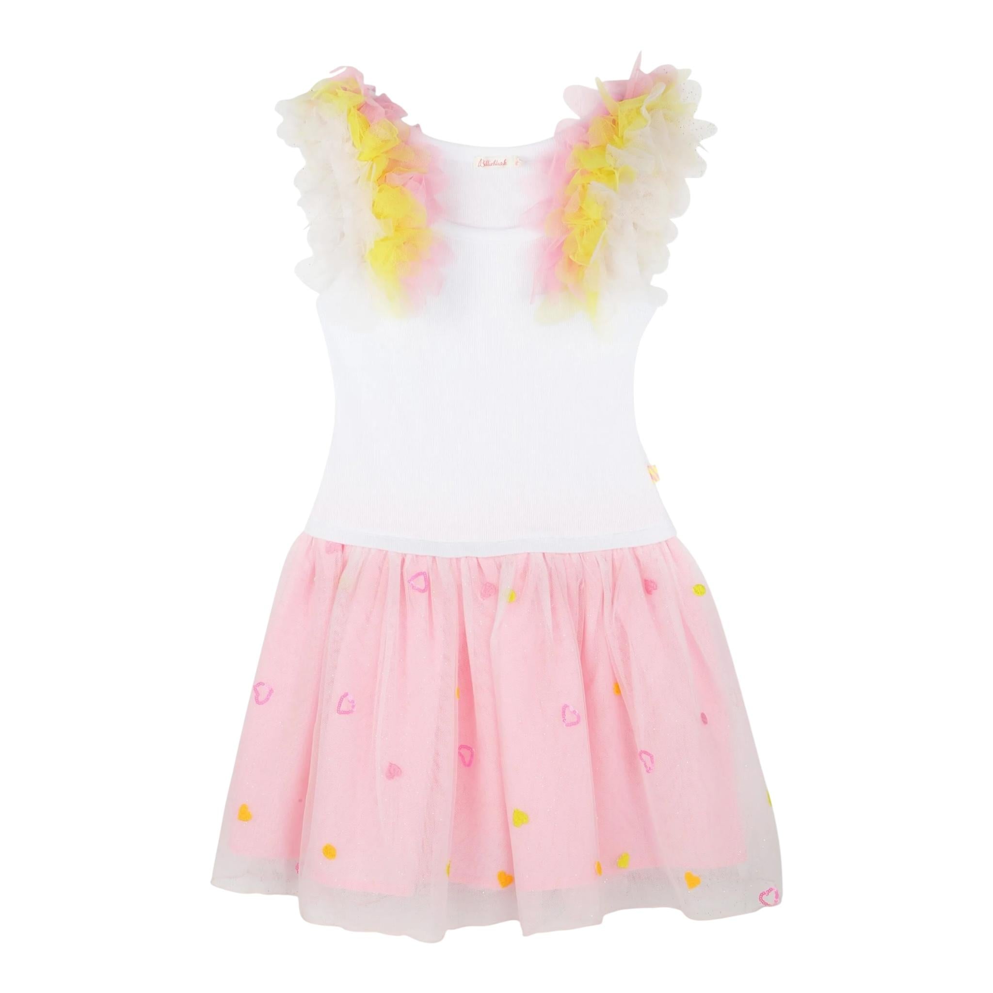 Billieblush Abito Giromanica con Gonna In Tulle per Bambina U20957 BIANCO BillIEBLUSH 