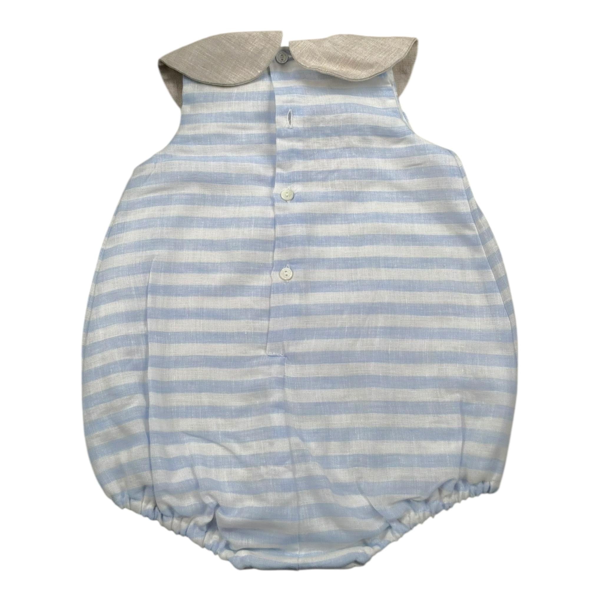 La Stupenderia Pagliaccetto Bicolore con Colletto E Fantasia A Righe per Neonata TBPG500 BIANCO/AZZURRO LA STUPENDERIA 