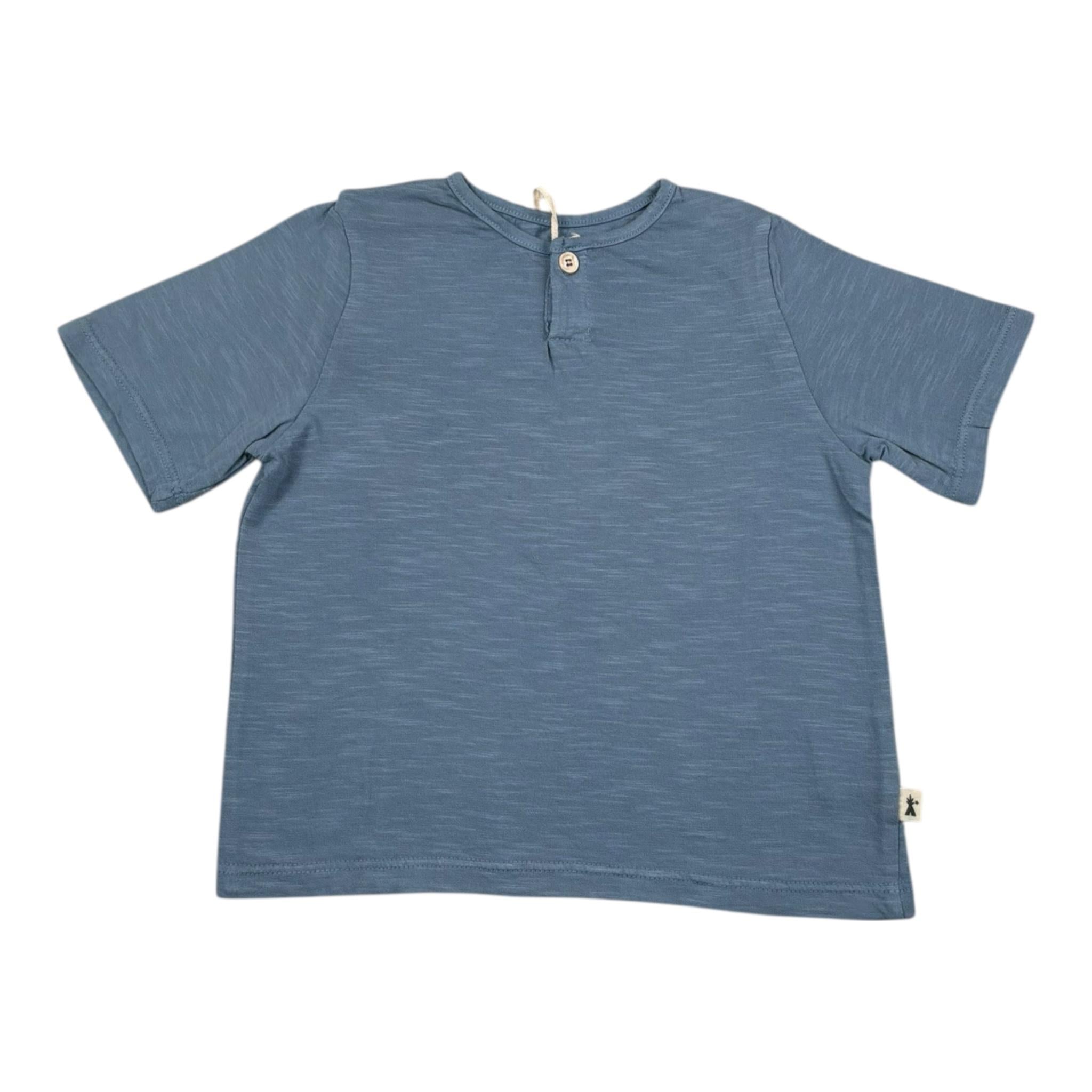 Petit Indi T-Shirt Tinta Unita con Bottone per Neonato SS25BK7655 BLU PETIT INDI 
