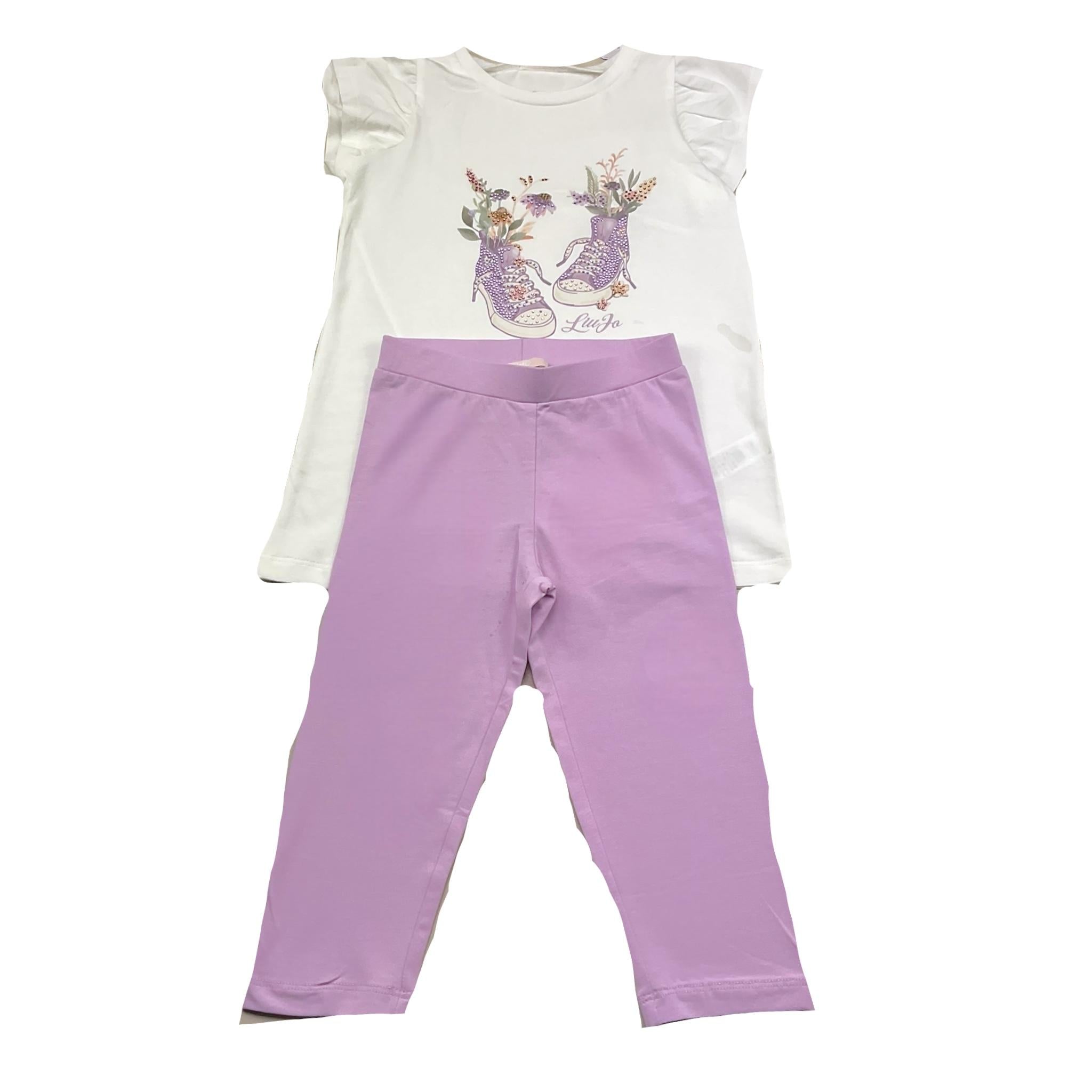 Liu Jo Completo 2 Pezzi T-Shirt-Leggins per Bambina KA5096 BIANCO/LILLA LIU JO 